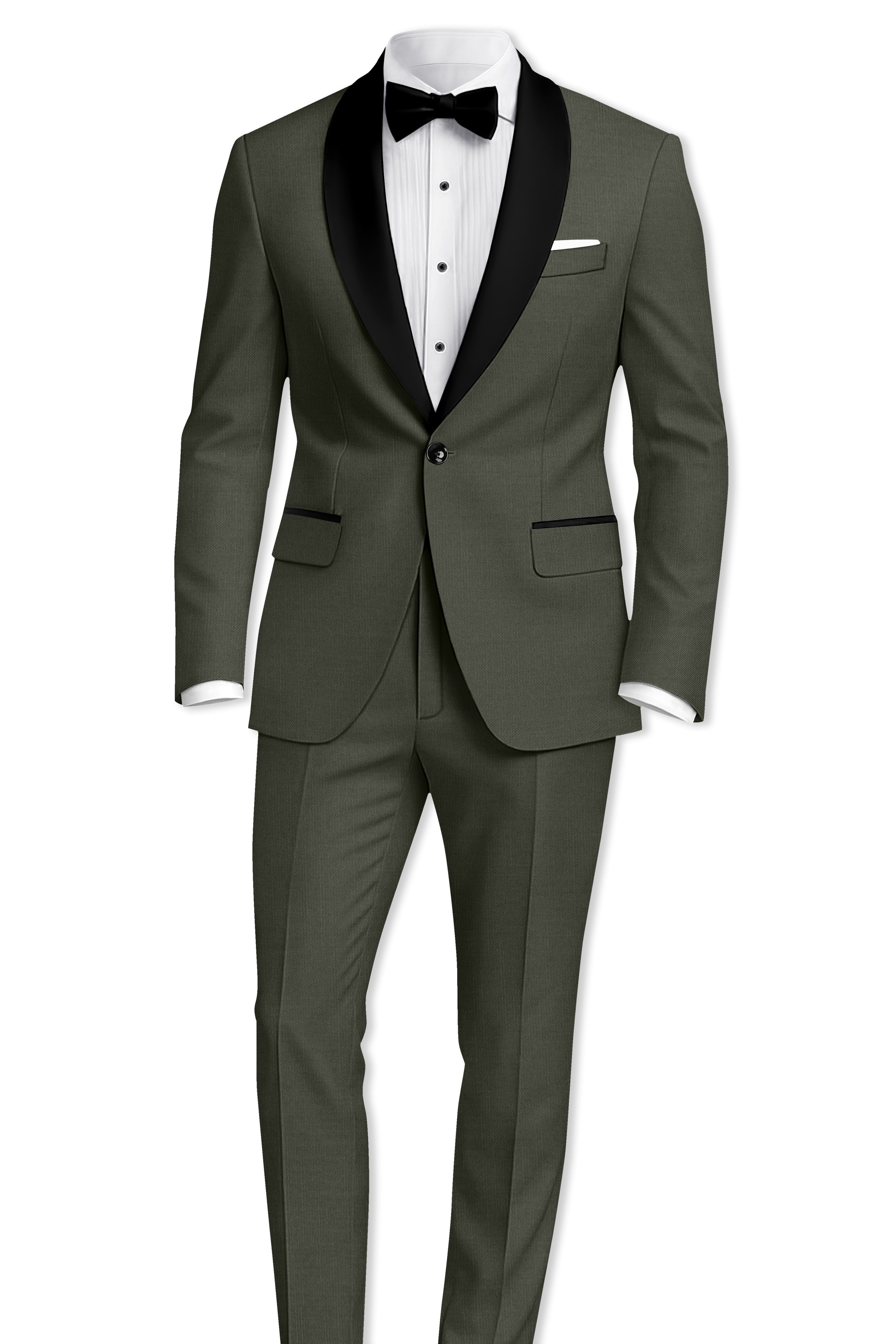 Verdant Majesty-Juniper Green Solid Wool Rich Tuxedo Slight Stretch Blazer