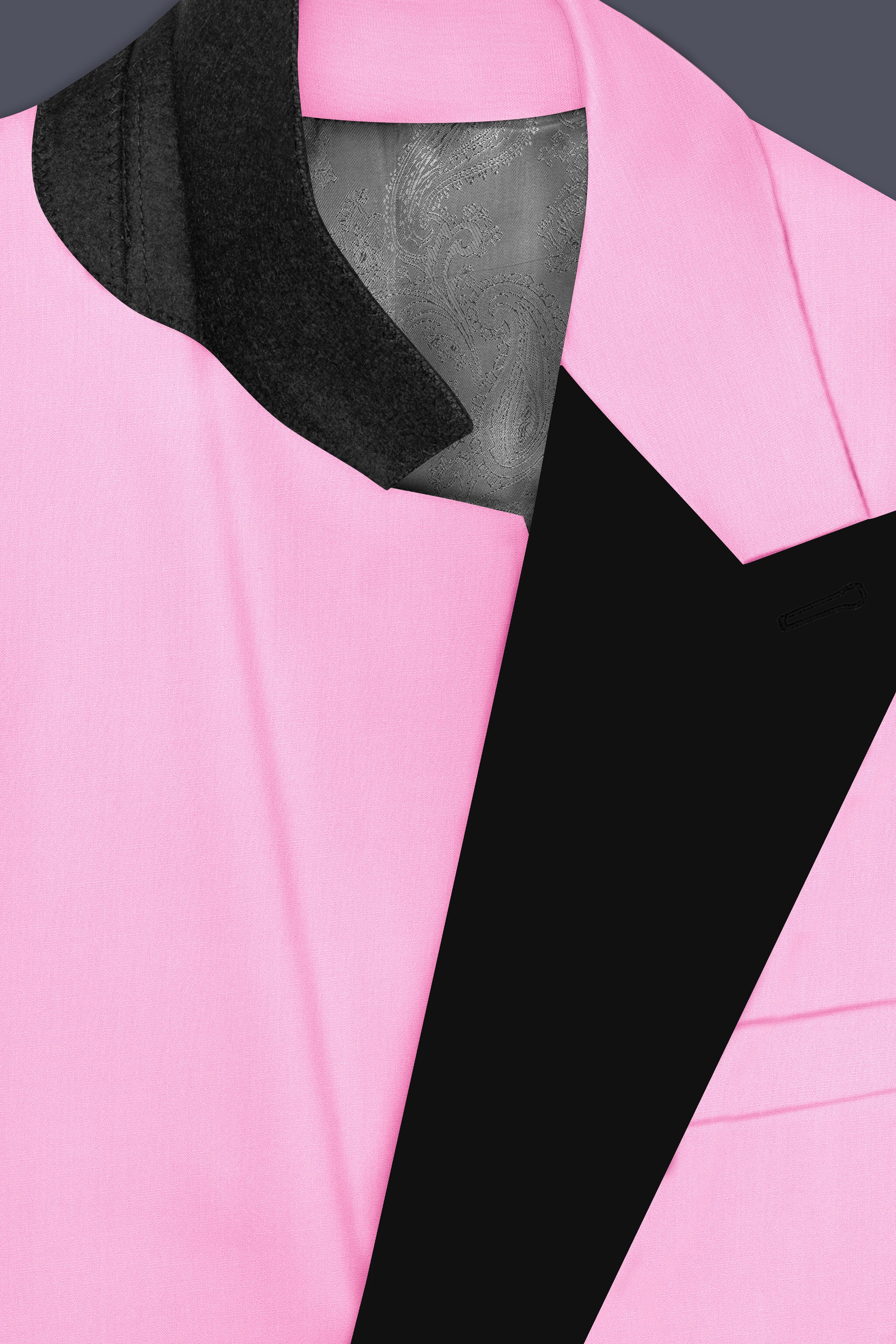 Rosé Reverie-Pestel Pink Solid Wool Rich Peak Lapel Tuxedo Slight Stretch Blazer