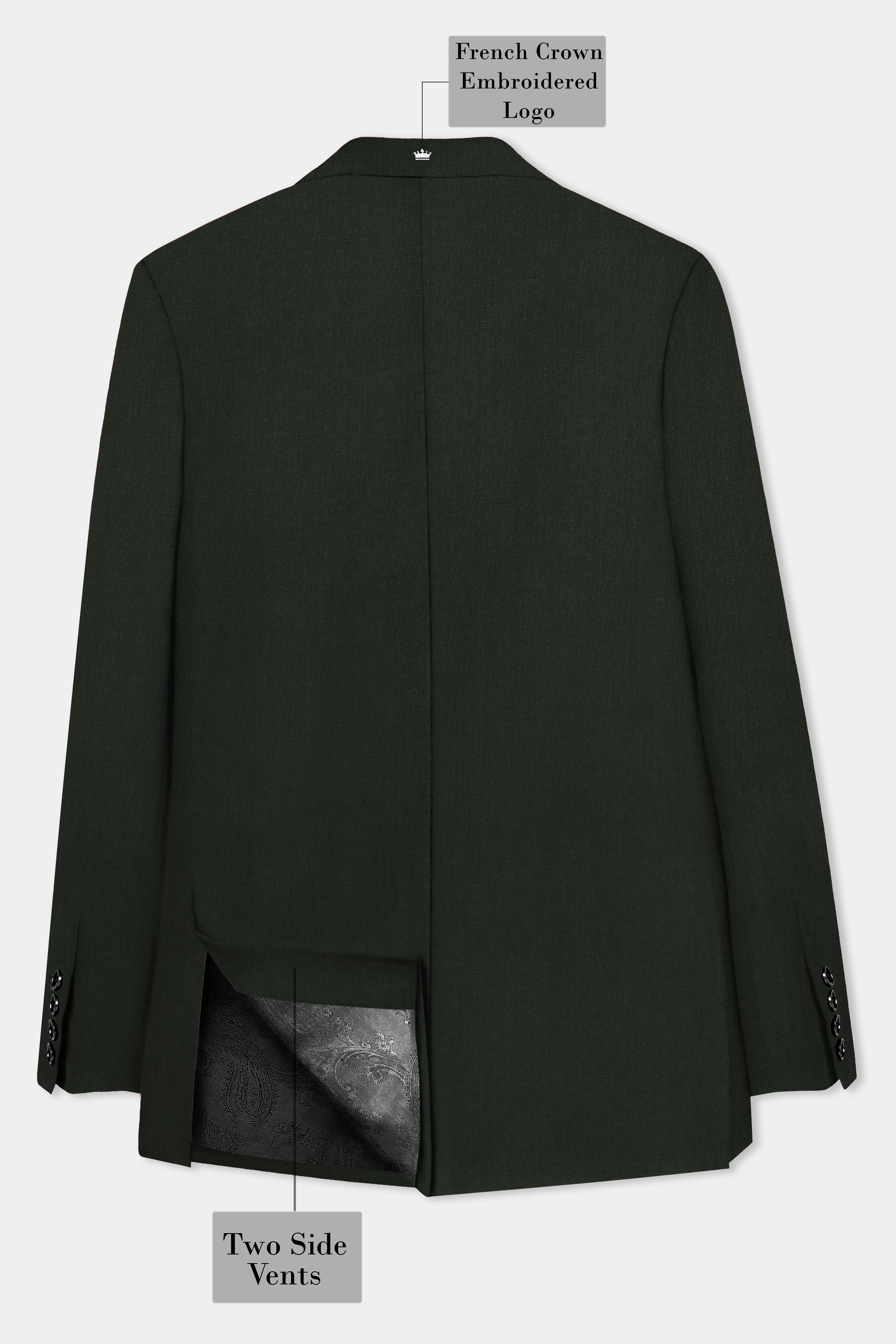 Verdant Majesty-Juniper Green Solid Wool Rich Double Breasted Slight Stretch Blazer