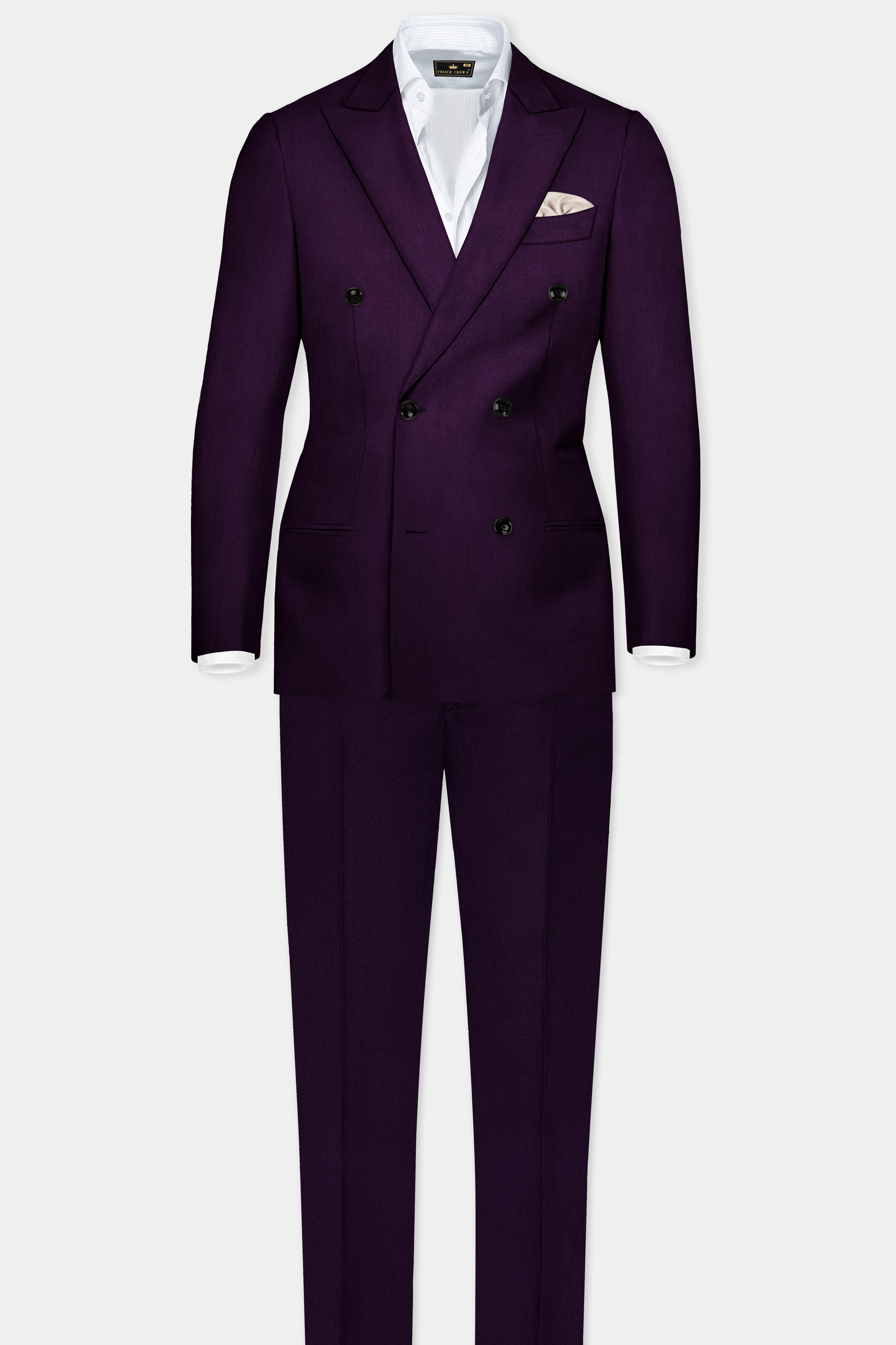 Regal Plum-Eggplant Purple Solid Wool Rich Double Breasted Slight Stretch Blazer
