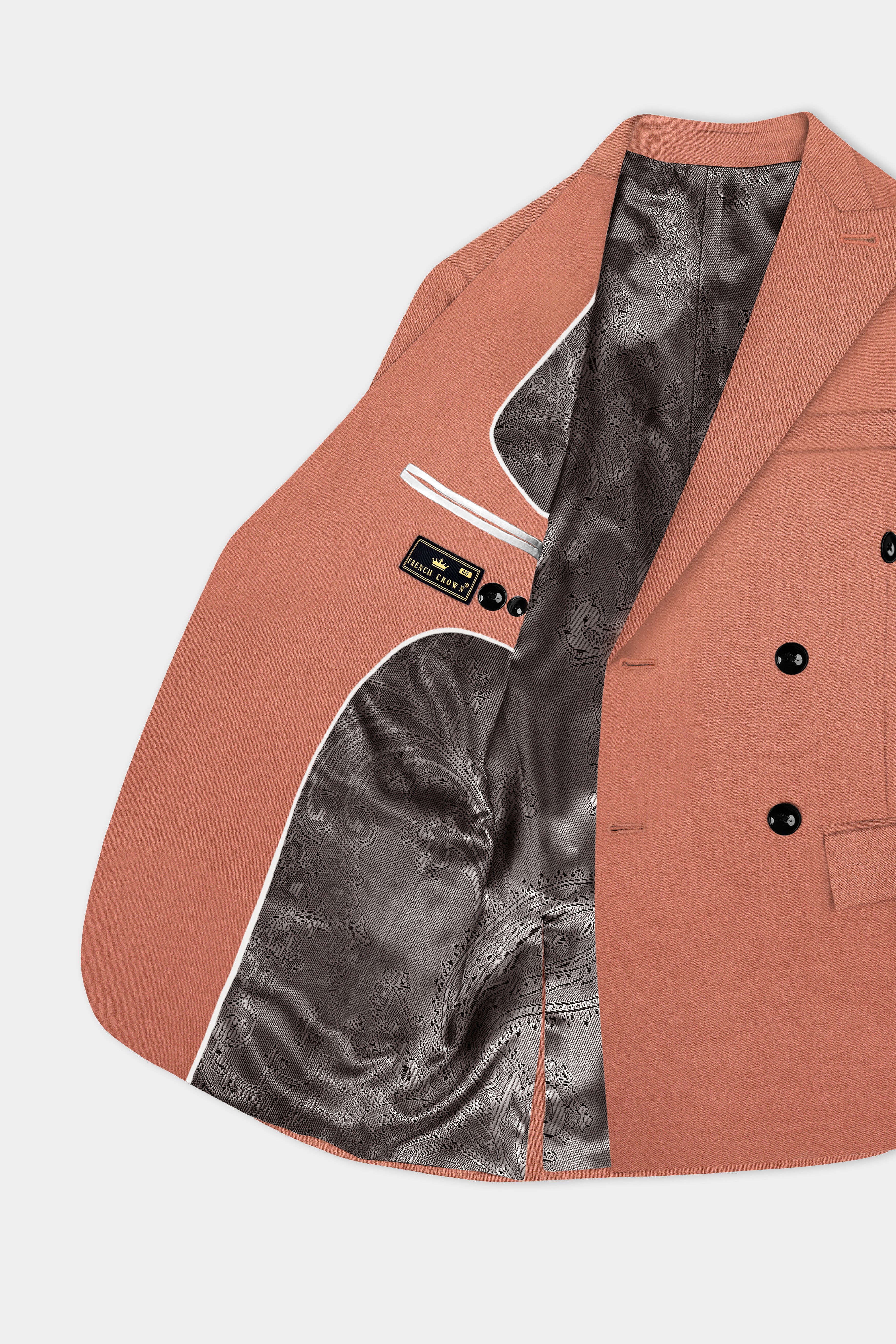Spiced Sunset-Salmon Orange Solid Wool Rich Double Breasted Slight Stretch Blazer