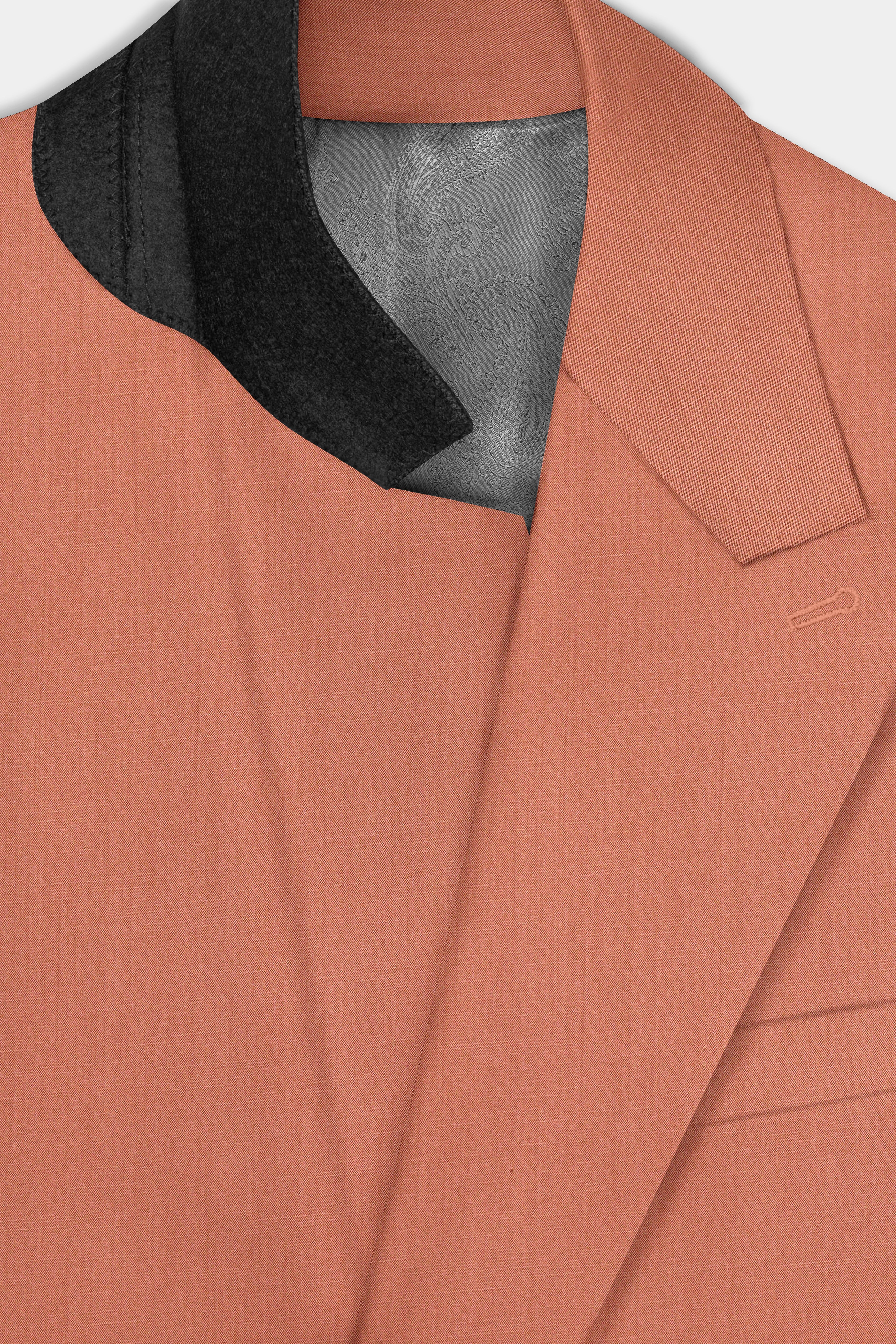 Spiced Sunset-Salmon Orange Solid Wool Rich Double Breasted Slight Stretch Blazer