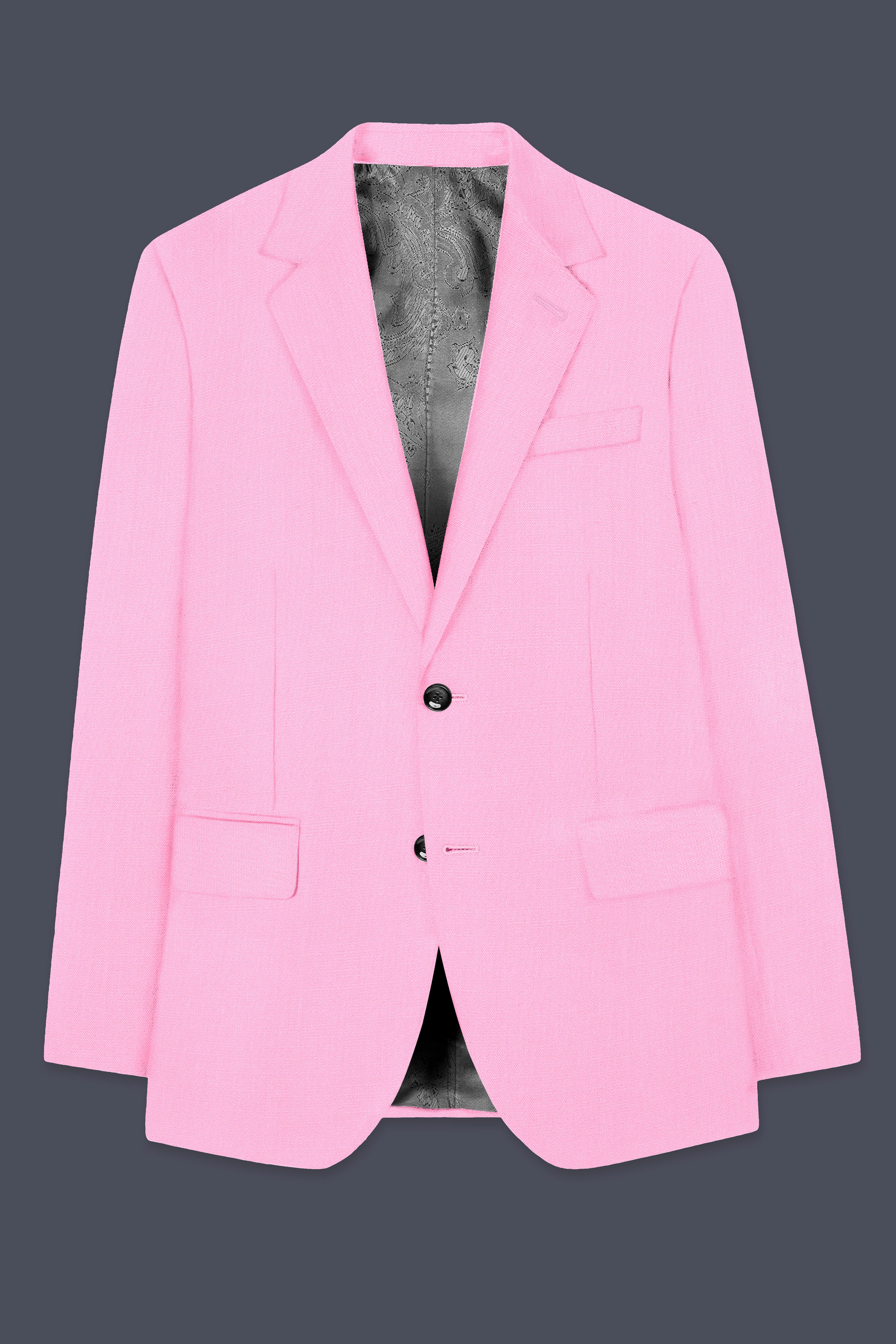 Rosé Reverie-Pestel Pink Solid Wool Rich Single Breasted Slight Stretch Blazer