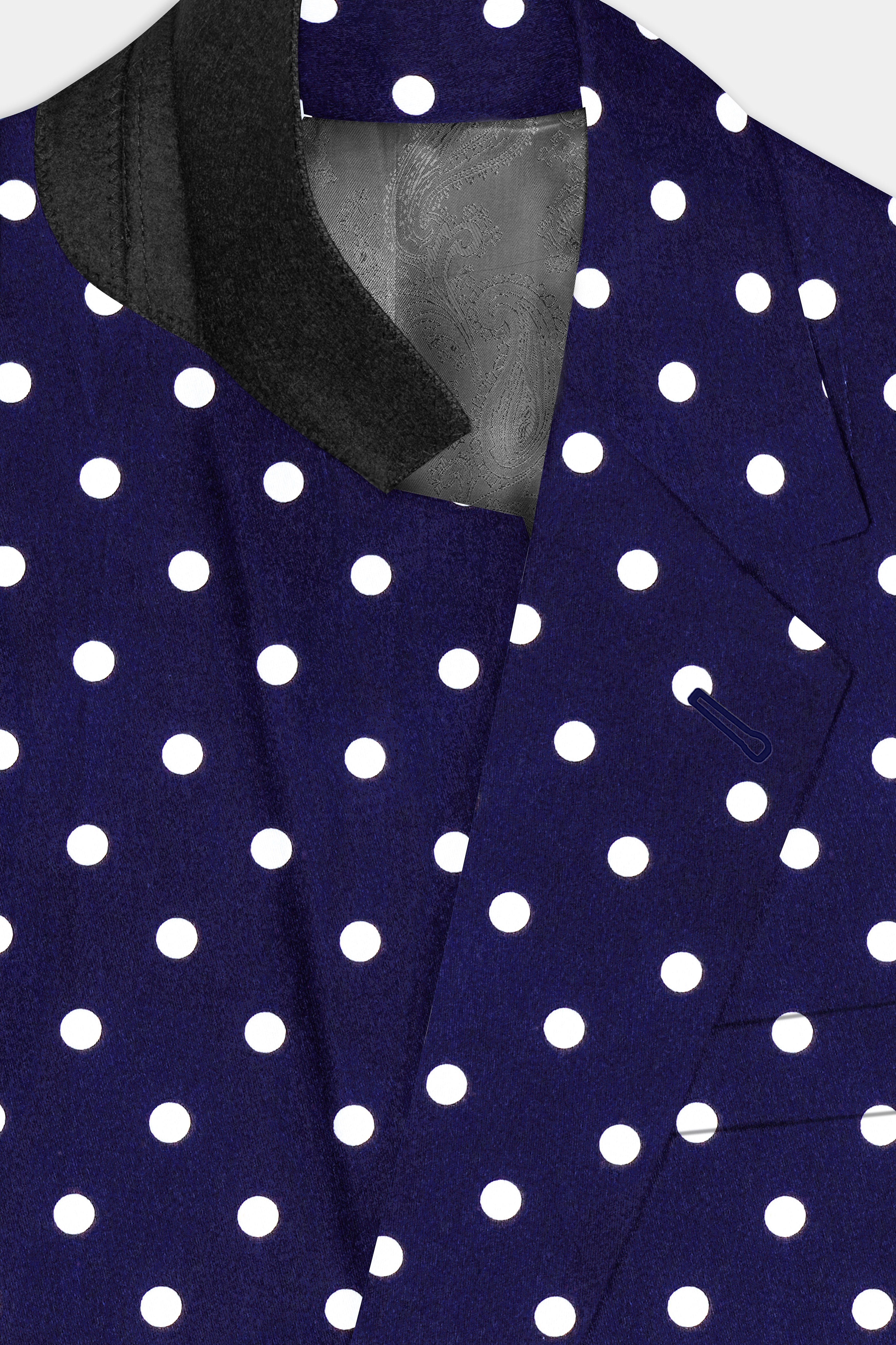 Azure Noir-Ultramarine Blue Polka Dots Printed Single Breasted Blazer