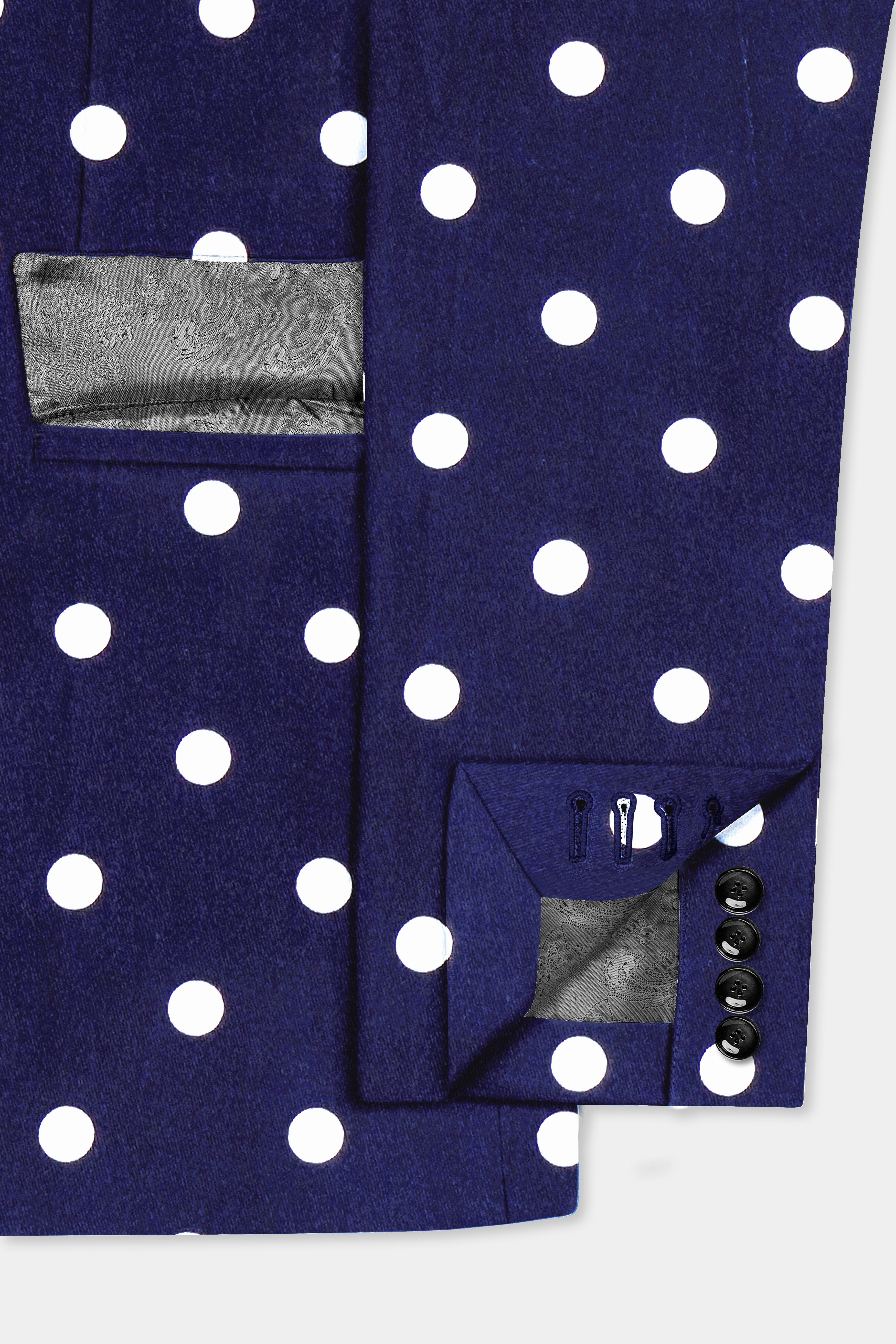 Azure Noir-Ultramarine Blue Polka Dots Printed Single Breasted Blazer
