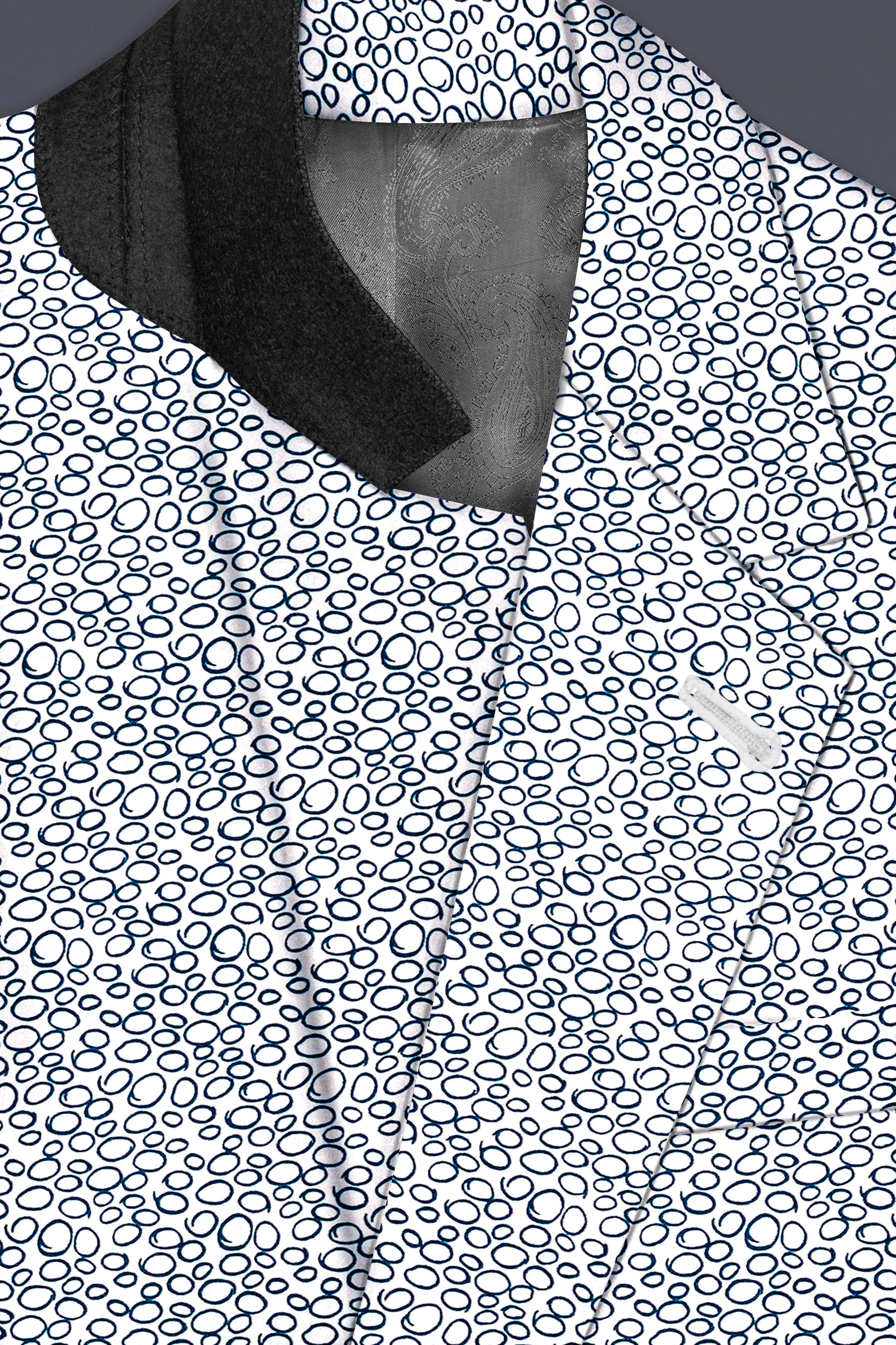 Azure Mist-Bright White And Stratos Blue Printed Cotton Single Breasted Blazer