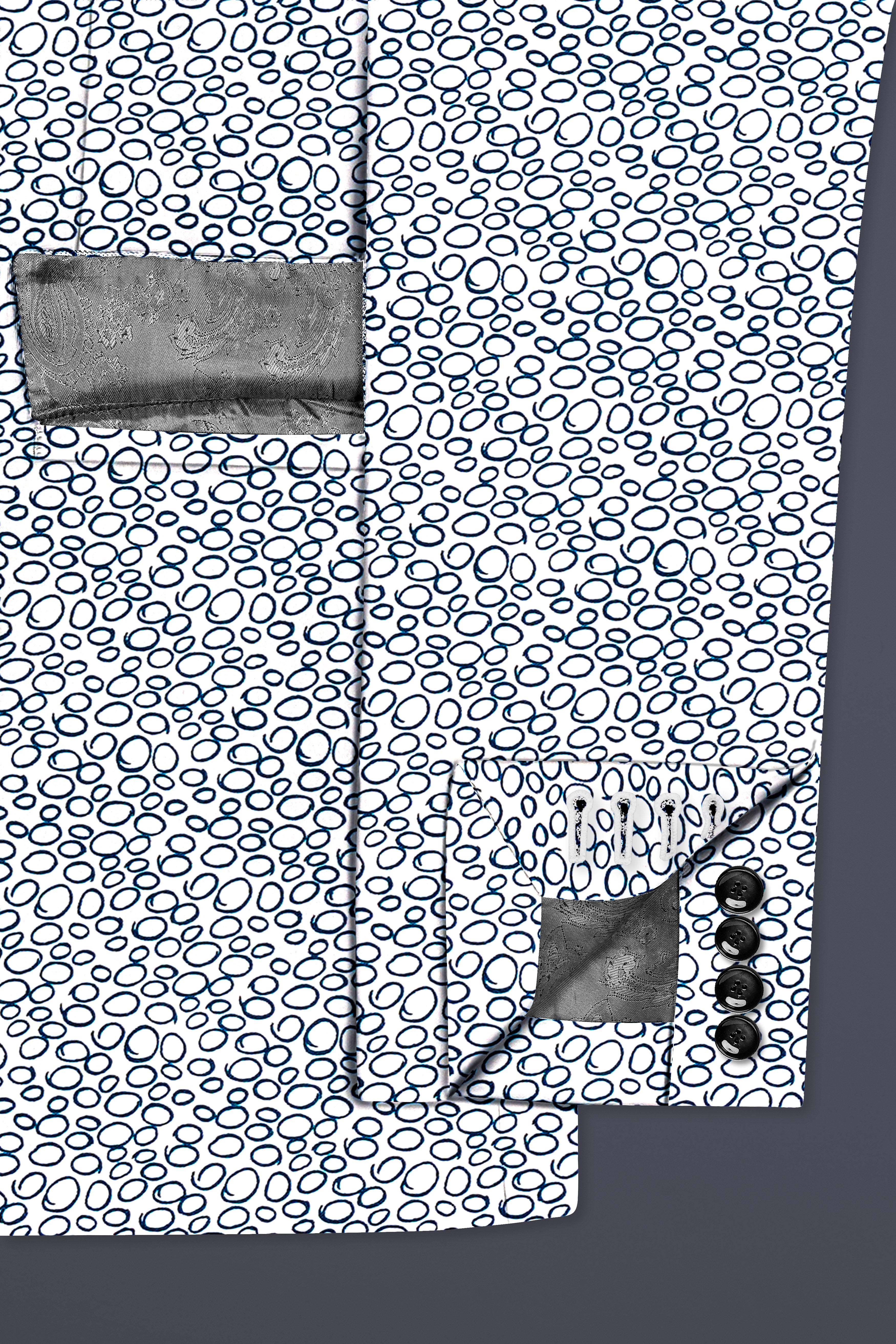 Azure Mist-Bright White And Stratos Blue Printed Cotton Single Breasted Blazer