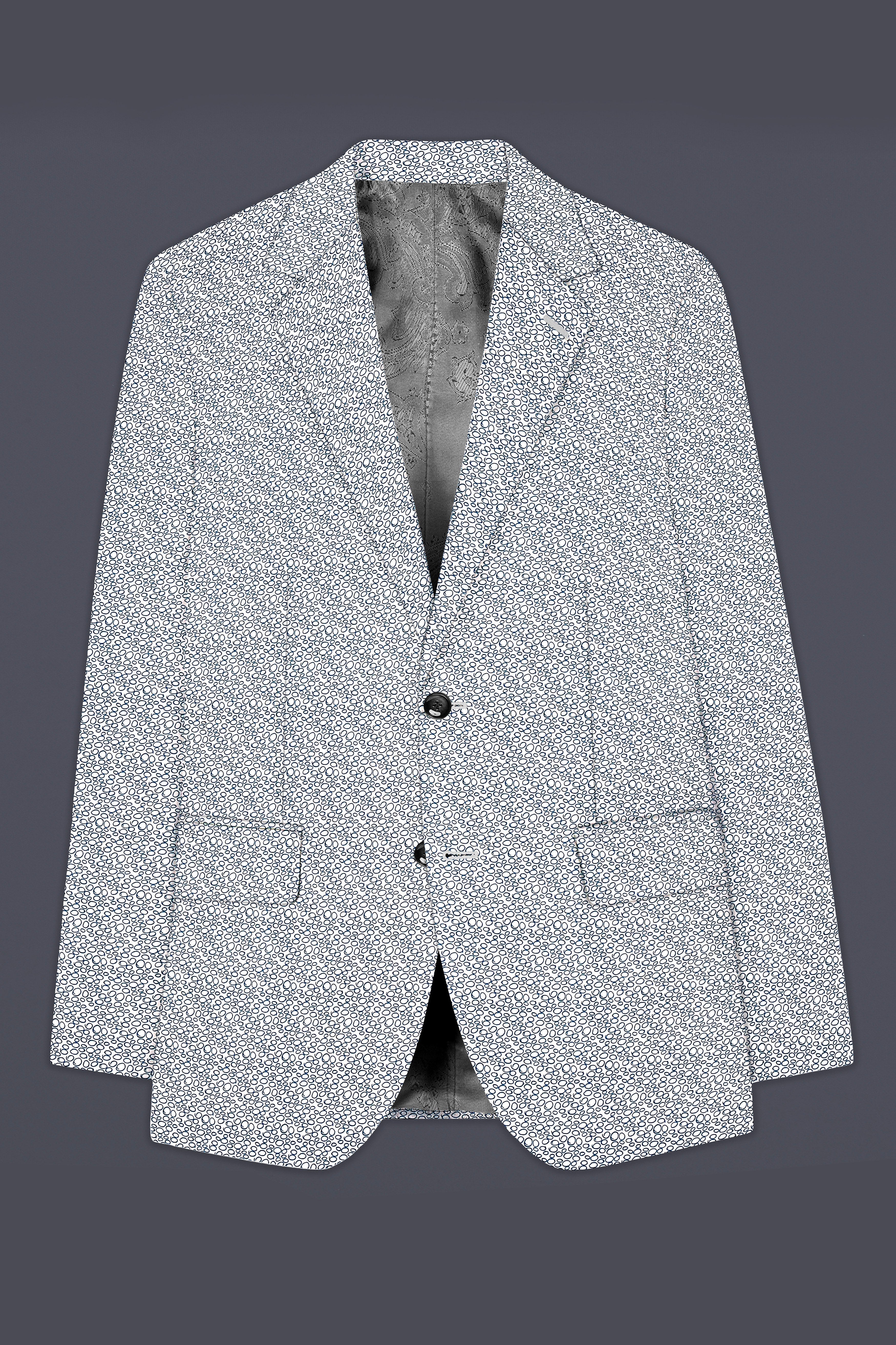 Azure Mist-Bright White And Stratos Blue Printed Cotton Single Breasted Blazer