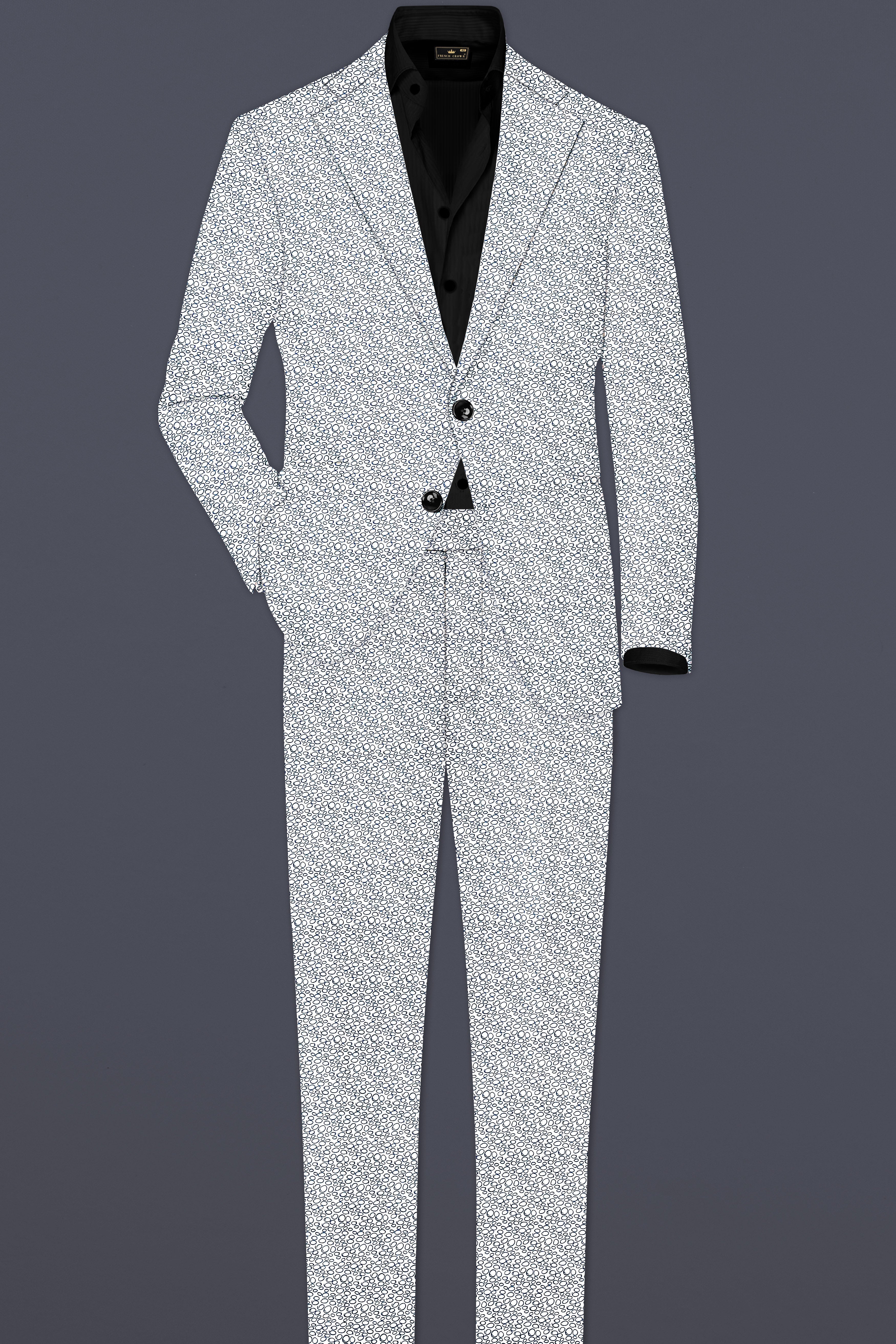 Azure Mist-Bright White And Stratos Blue Printed Cotton Single Breasted Blazer