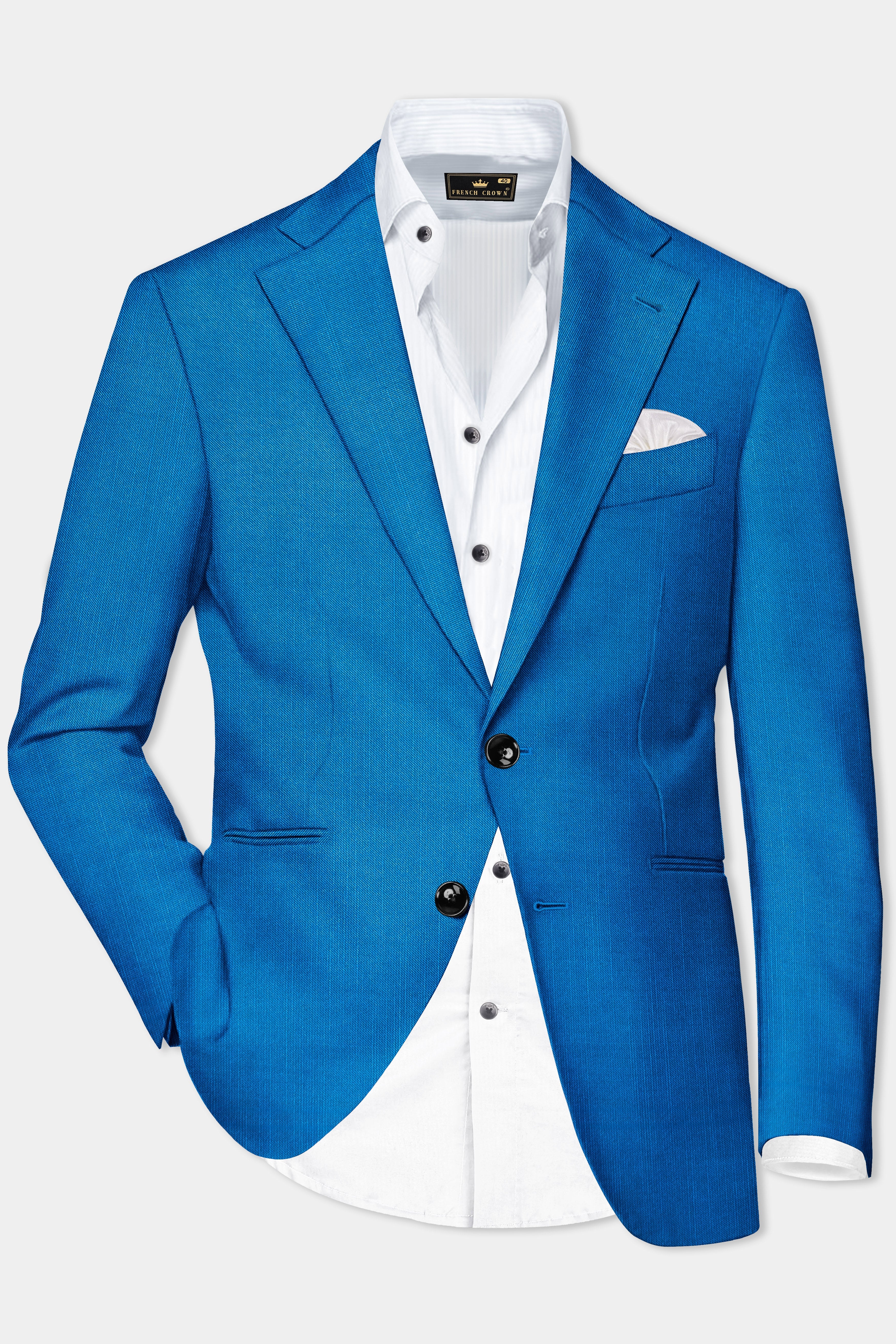 Azure-Venice Blue Solid Wool Rich Single Breasted Stretchable Traveler Blazer