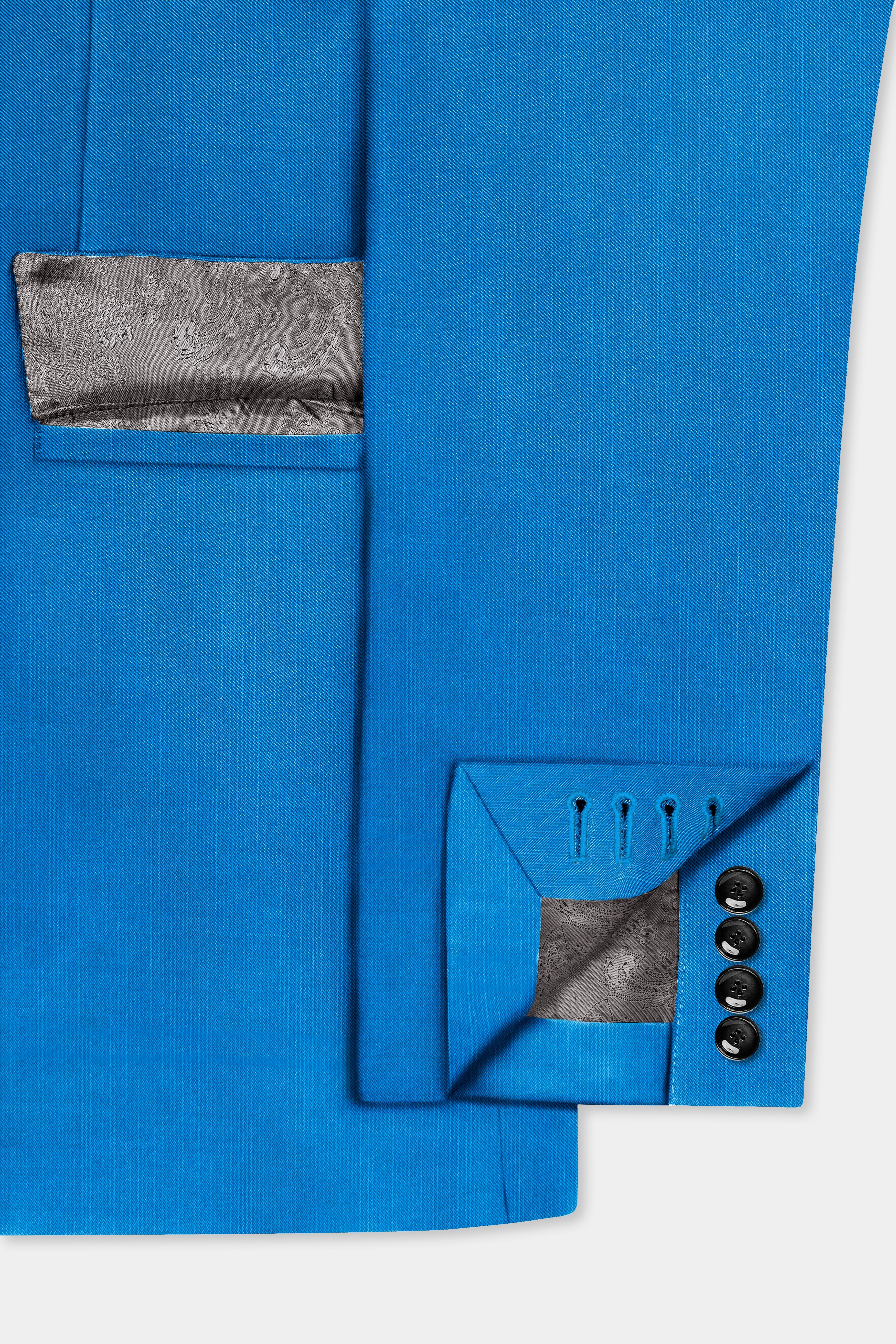 Azure-Venice Blue Solid Wool Rich Single Breasted Slight Stretch Blazer