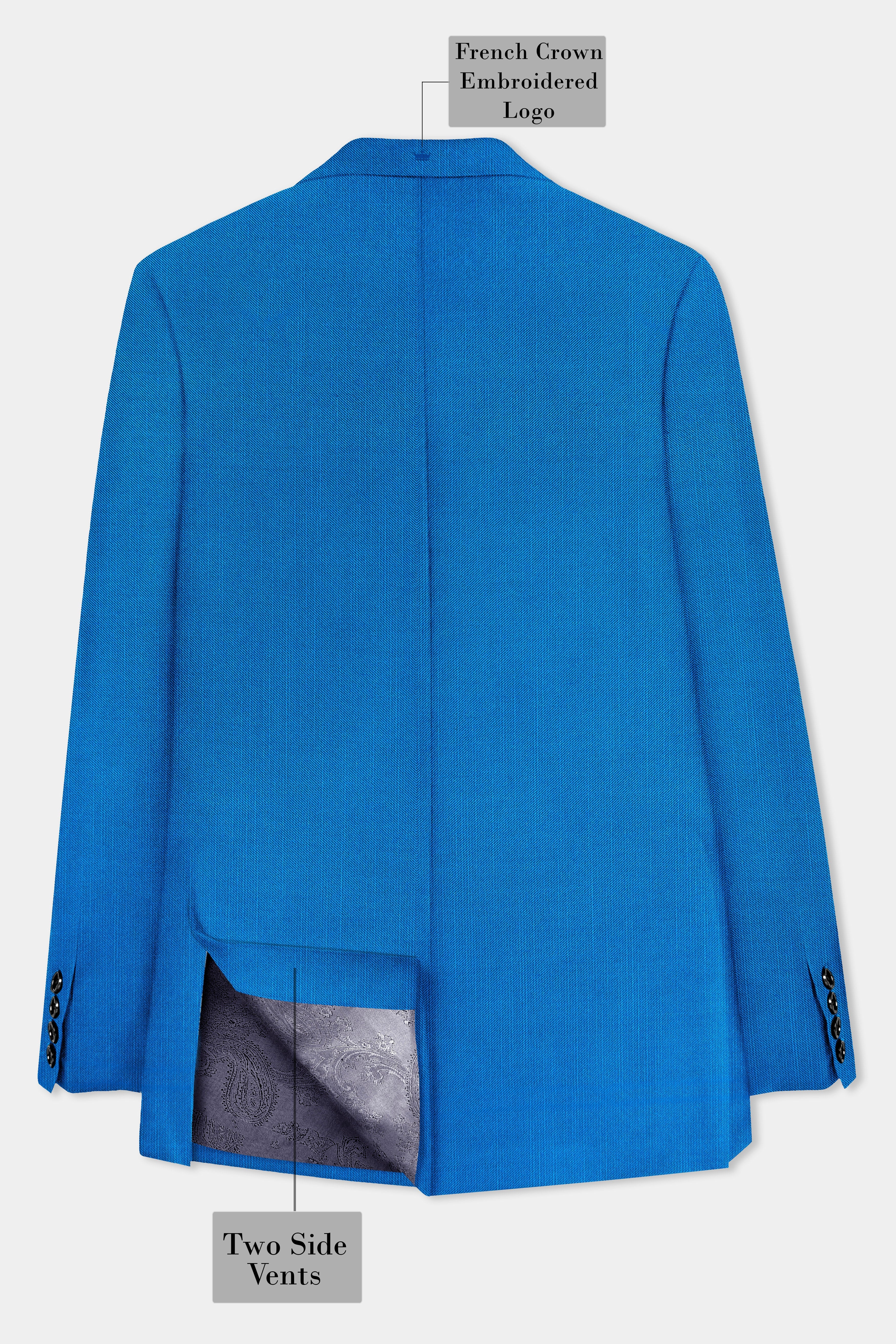 Azure-Venice Blue Solid Wool Rich Single Breasted Slight Stretch Blazer