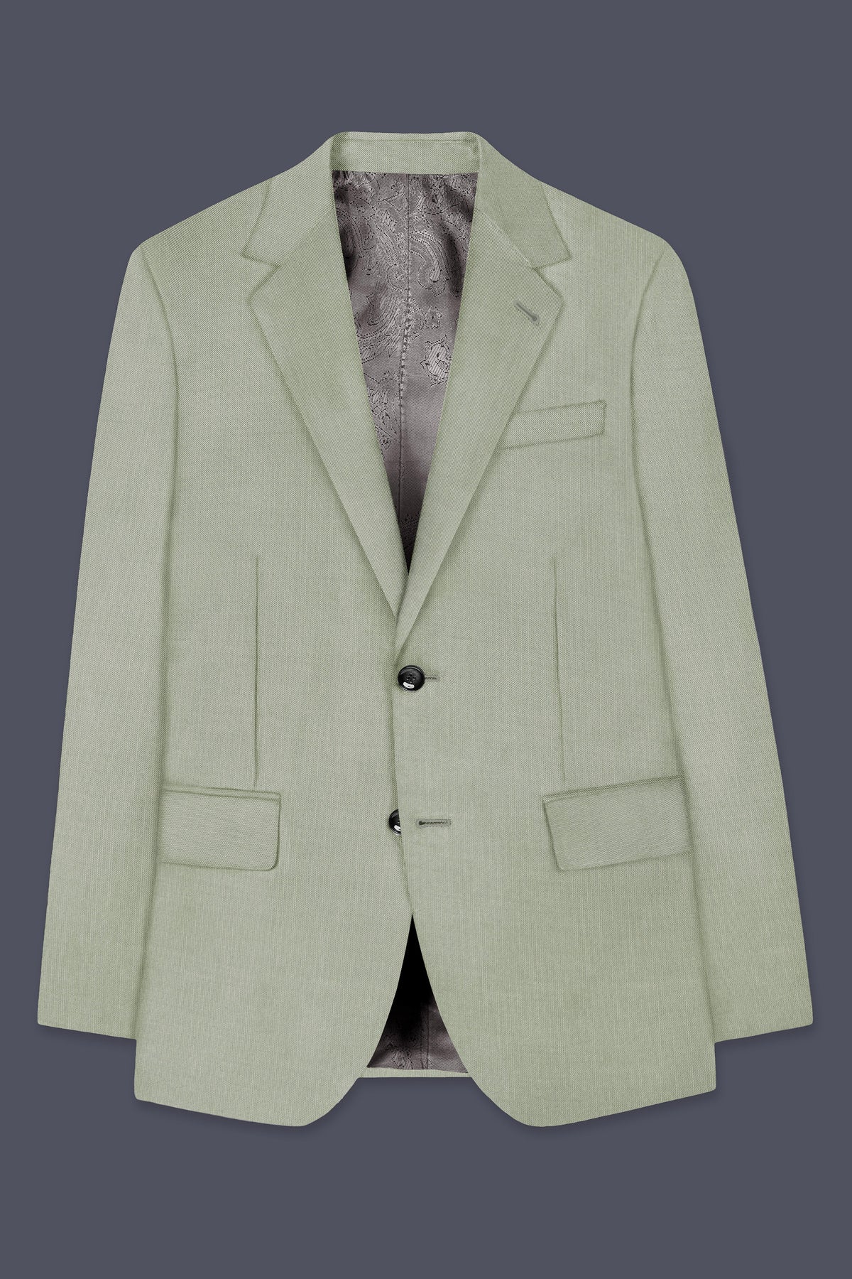 Lichen-Norway Green Solid Wool Rich Single Breasted Slight Stretch Blazer
