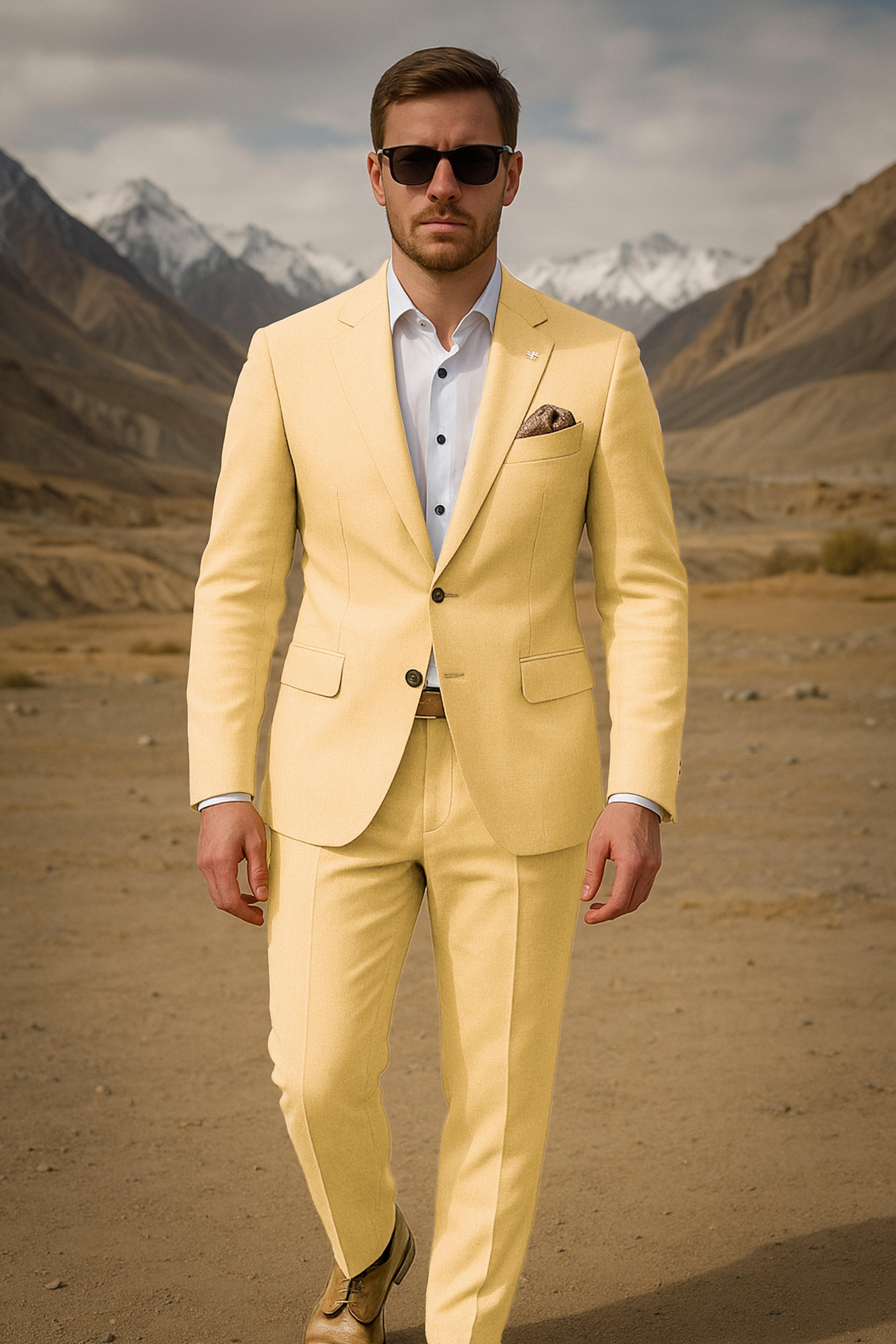 Saffron-Harvest Yellow Solid Wool Rich Single Breasted Slight Stretch Blazer