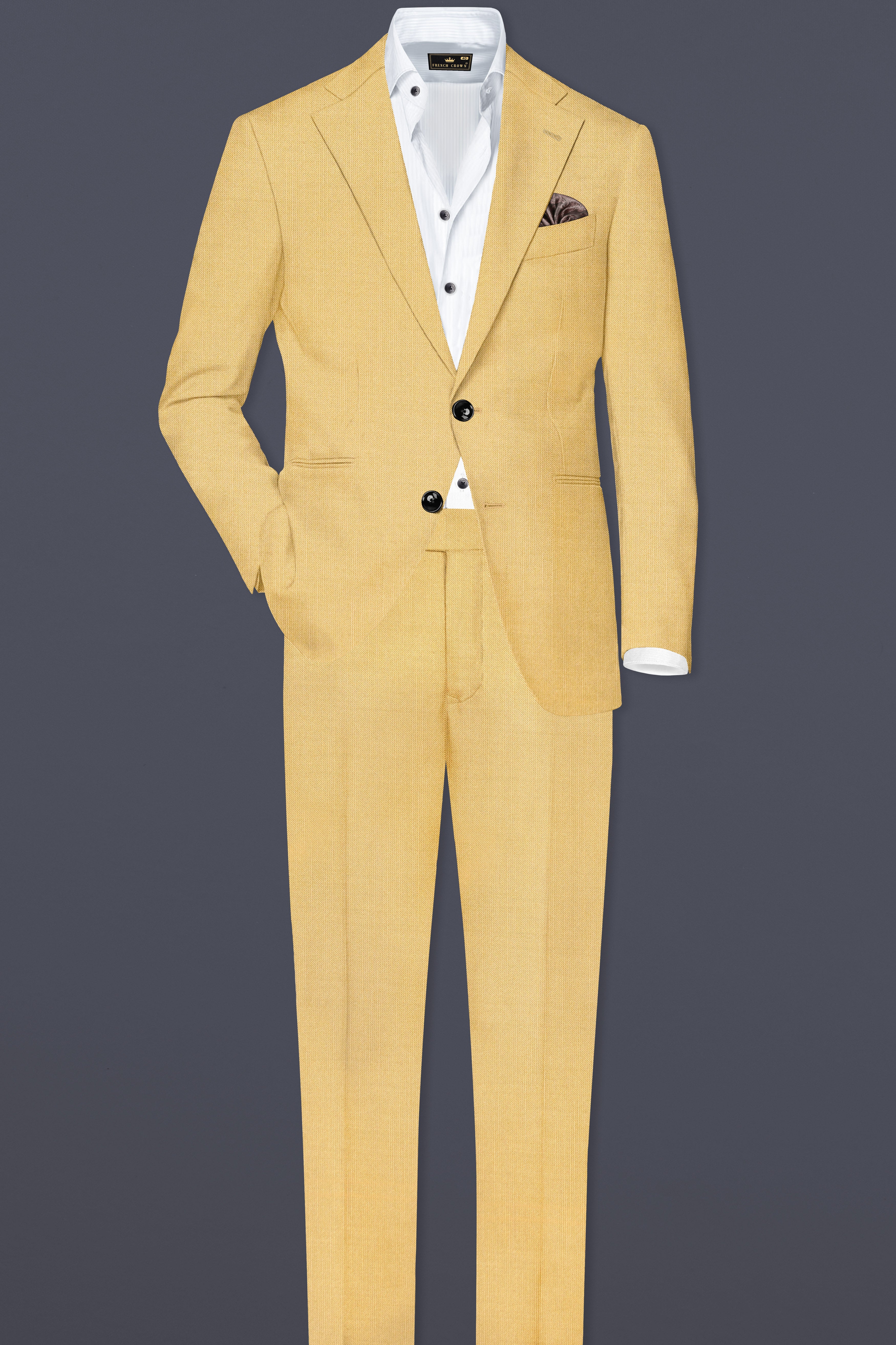 Saffron-Harvest Yellow Solid Wool Rich Single Breasted Slight Stretch Blazer