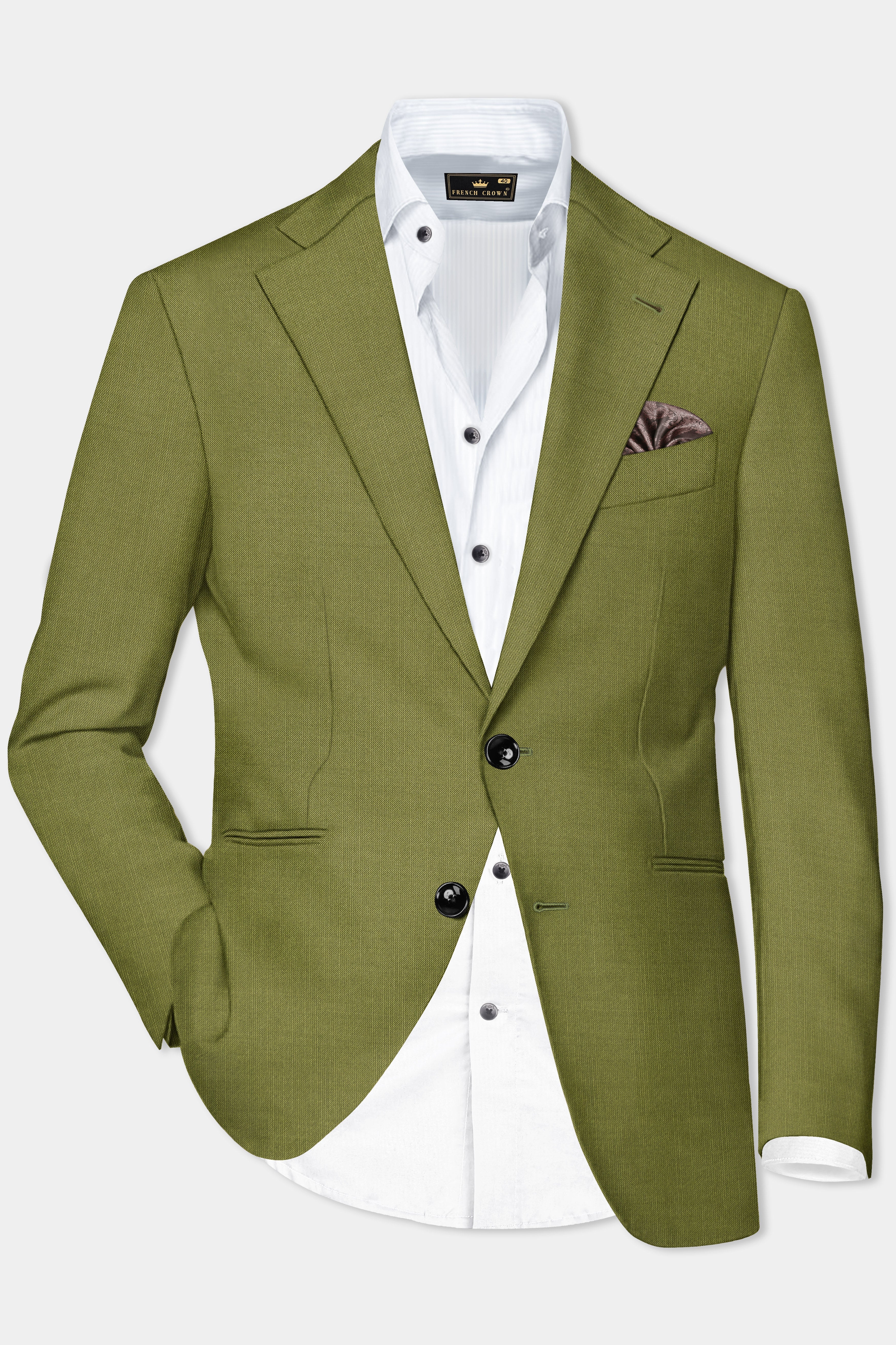 Glade-Muddy Green Solid Wool Rich Single Breasted Stretchable Traveler Blazer