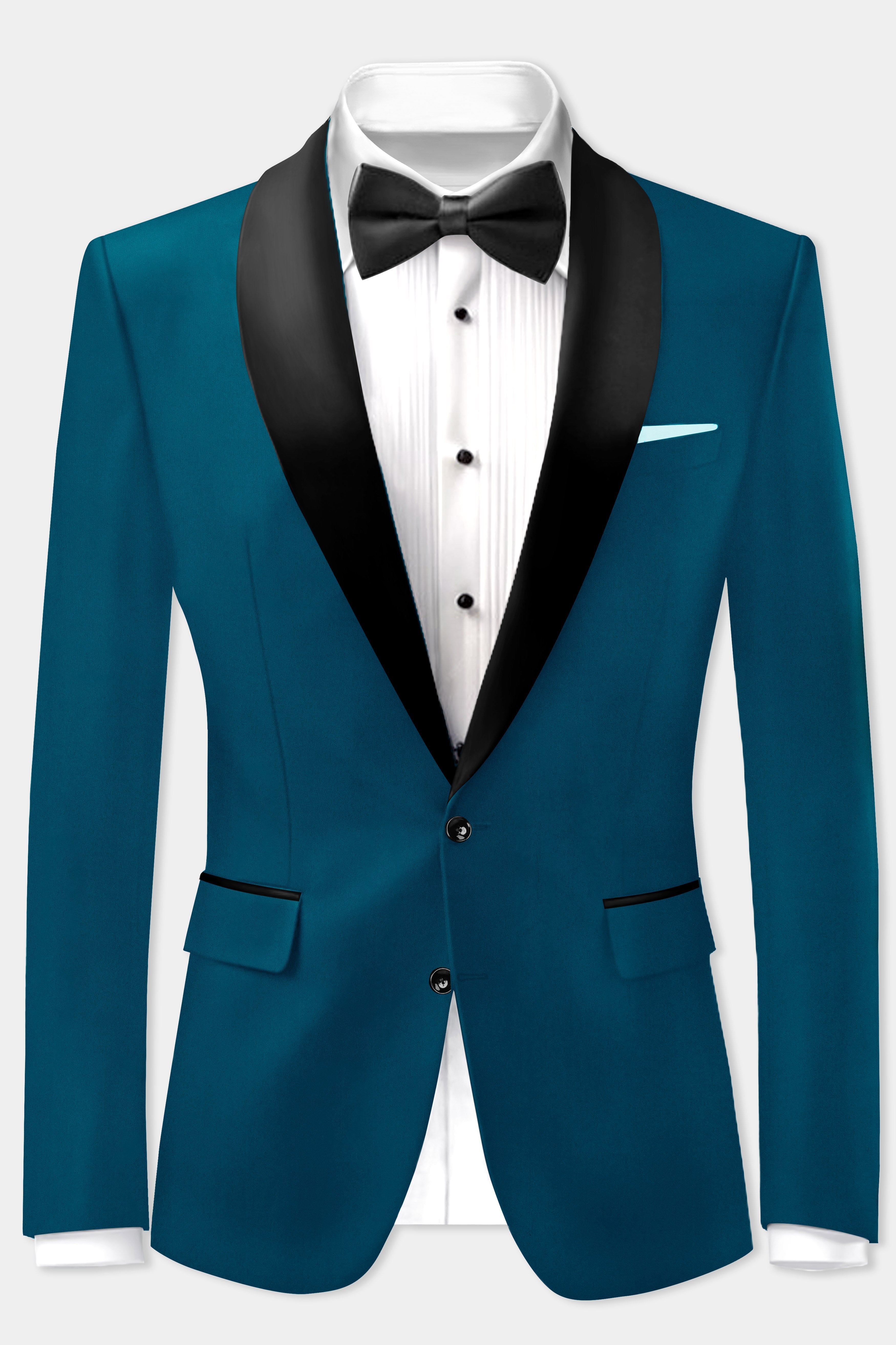 Prussian Blue Solid Wool Rich Tuxedo Stretchable traveler Blazer