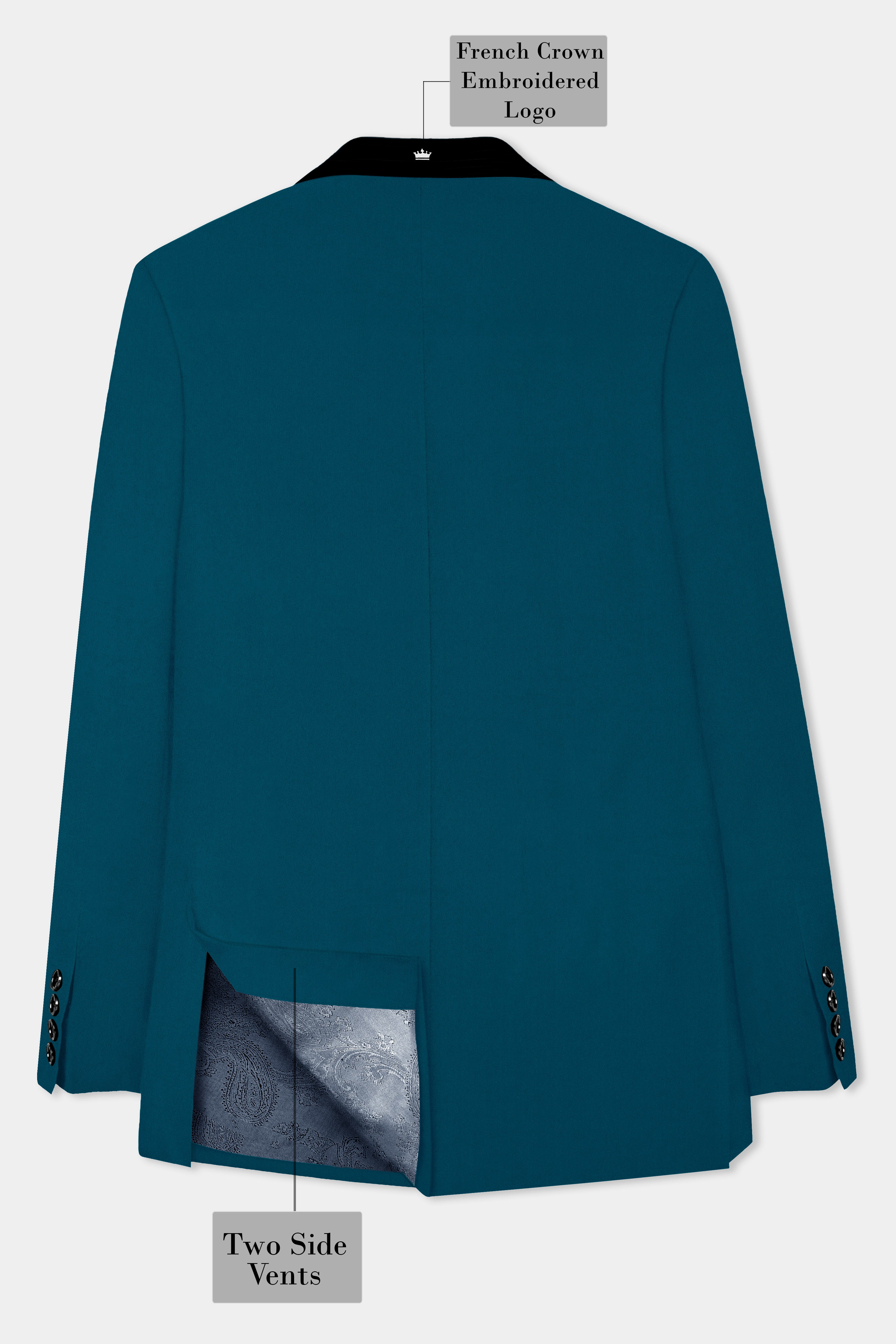 Prussian Blue Solid Wool Rich Tuxedo Stretchable traveler Blazer
