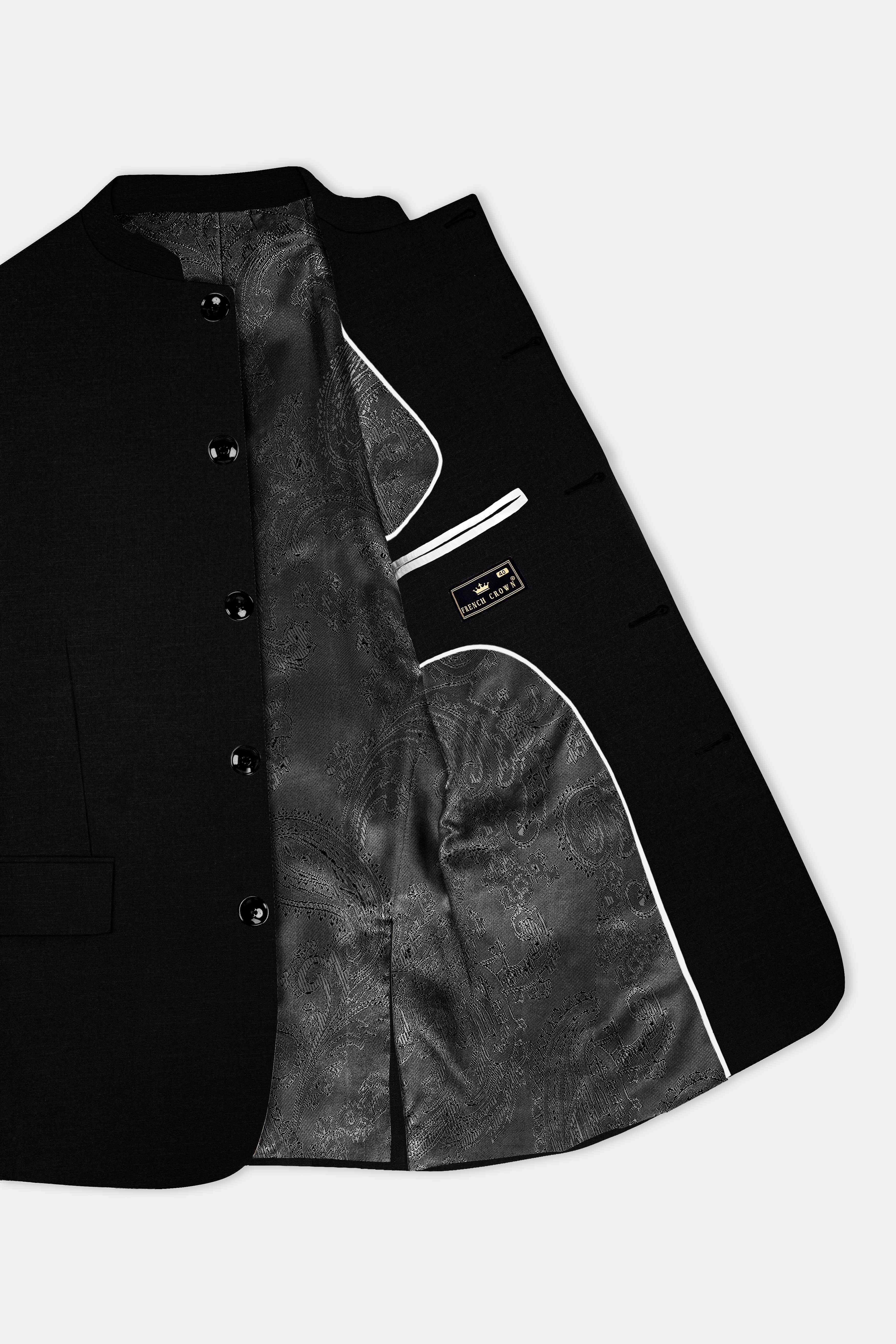 Jade Black Solid Wool Rich Bandhgala Stretchable traveler Blazer