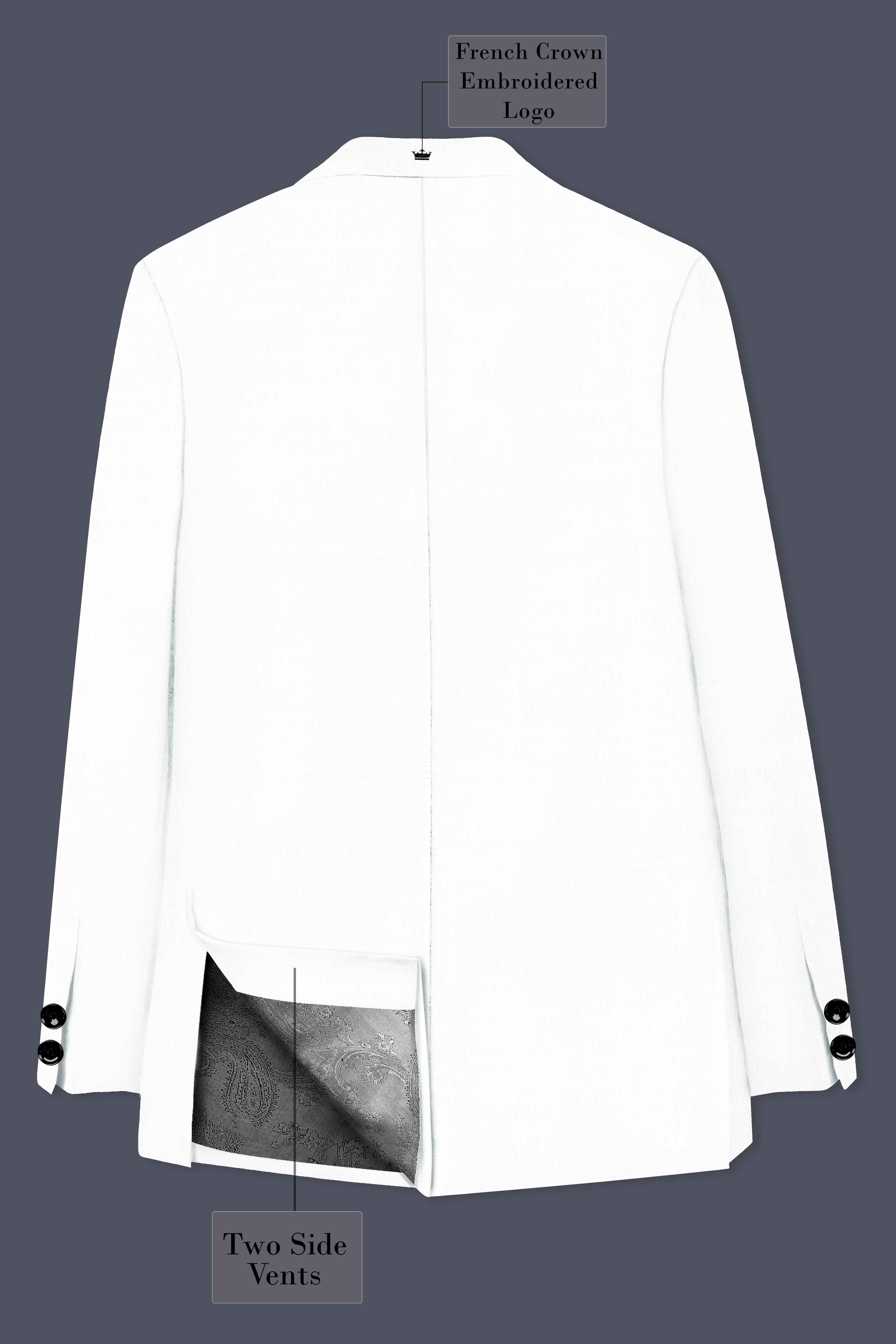 Bright White Solid Wool Rich Cross Placket Bandhgala Luxurious Linen Blazer