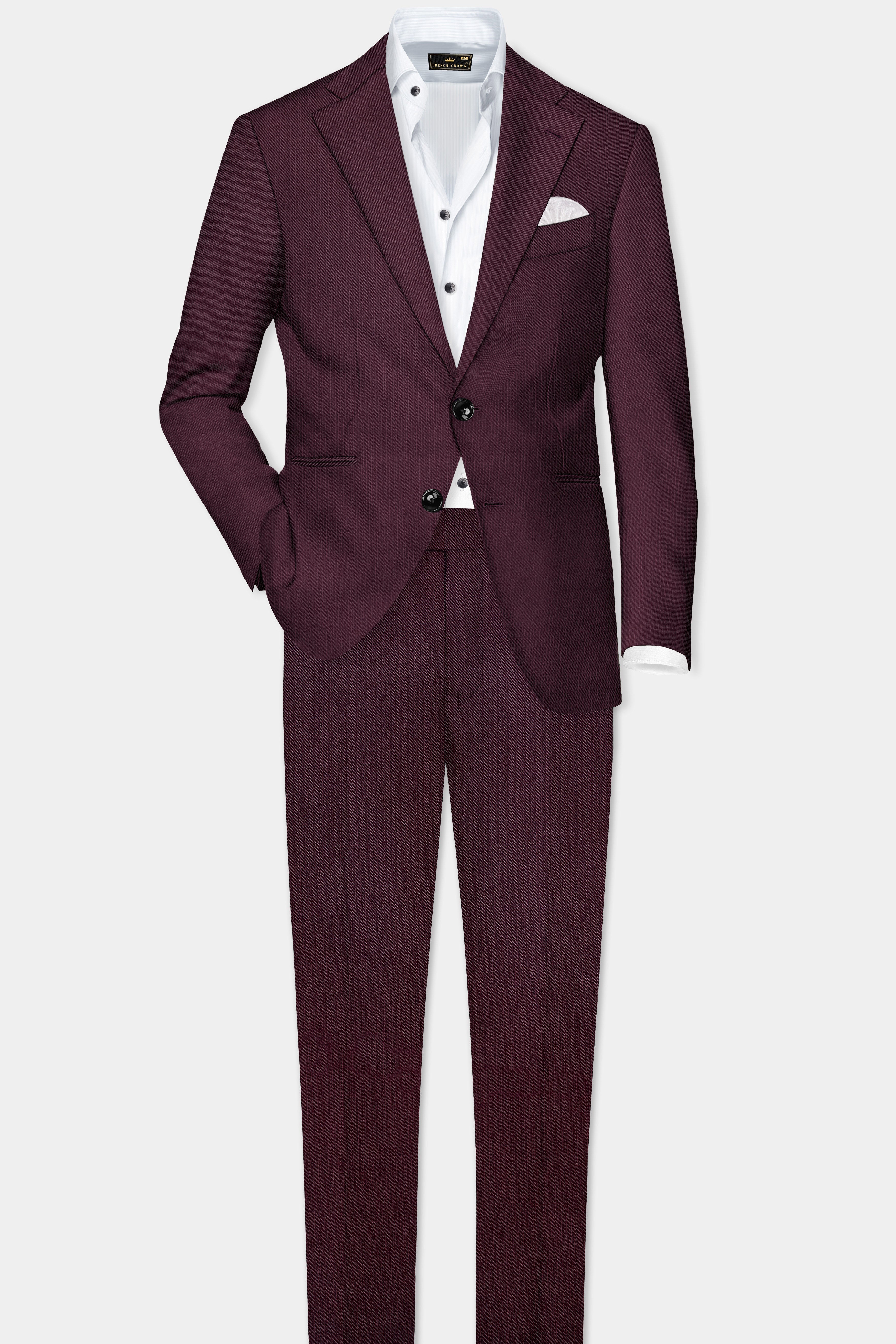 Merlot-Bistre Wine Maroon Solid Wool Rich Single Breasted Stretchable traveler Blazer