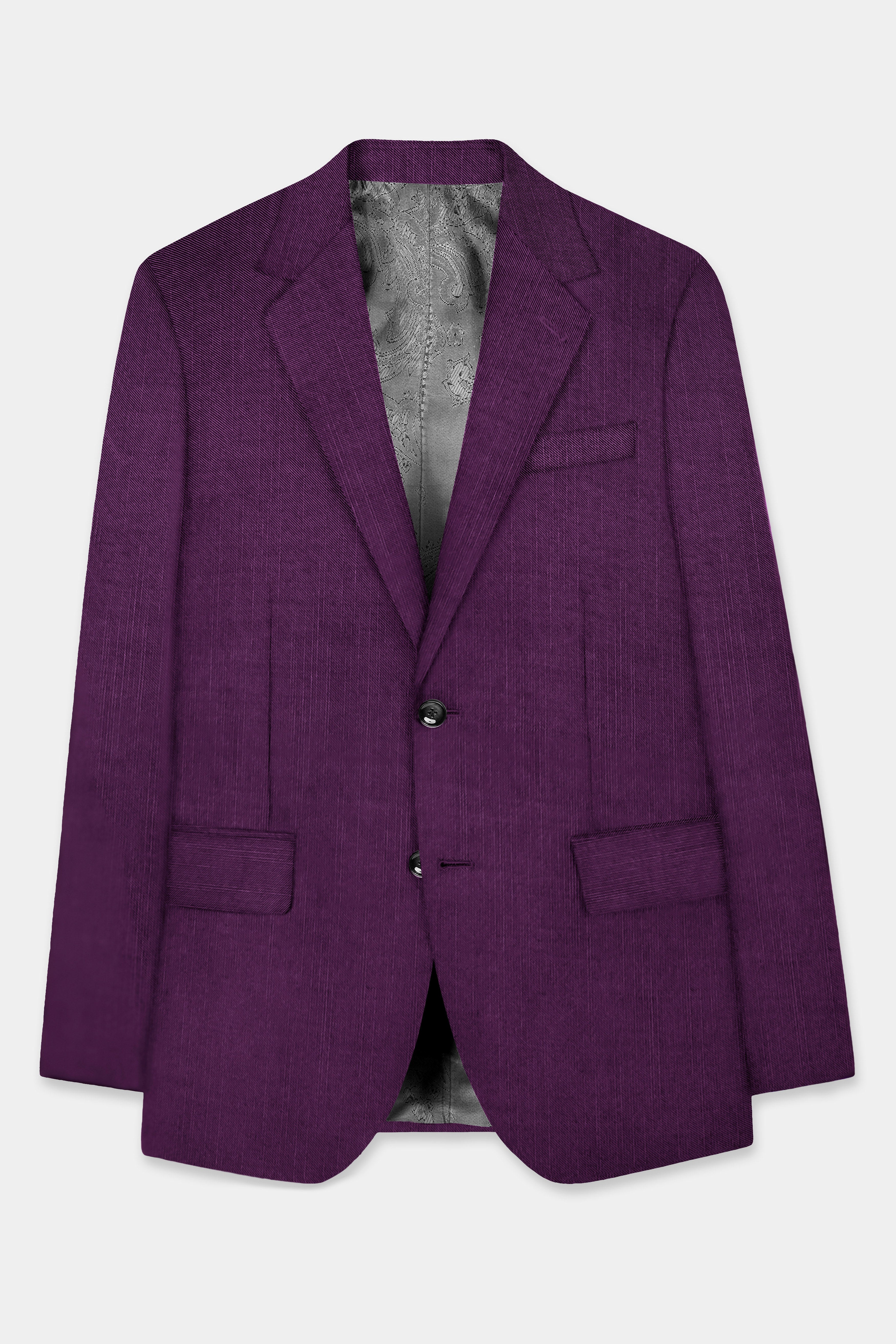 Orchid-Grape Purple Solid Wool Rich Single Breasted Slight Stretch Blazer