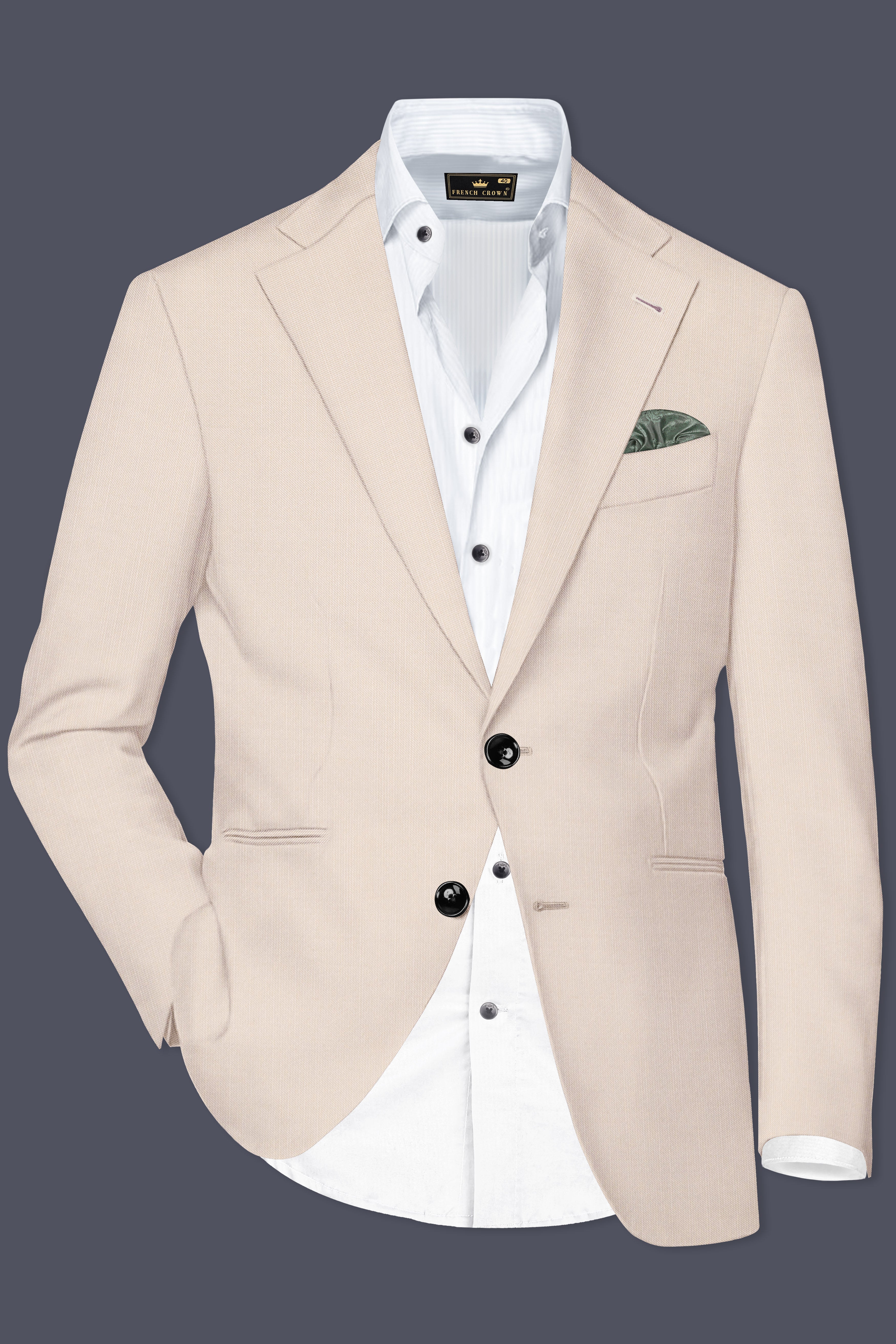 Velivon-Bizarre Cream Solid Wool Rich Single Breasted Stretchable traveler Blazer