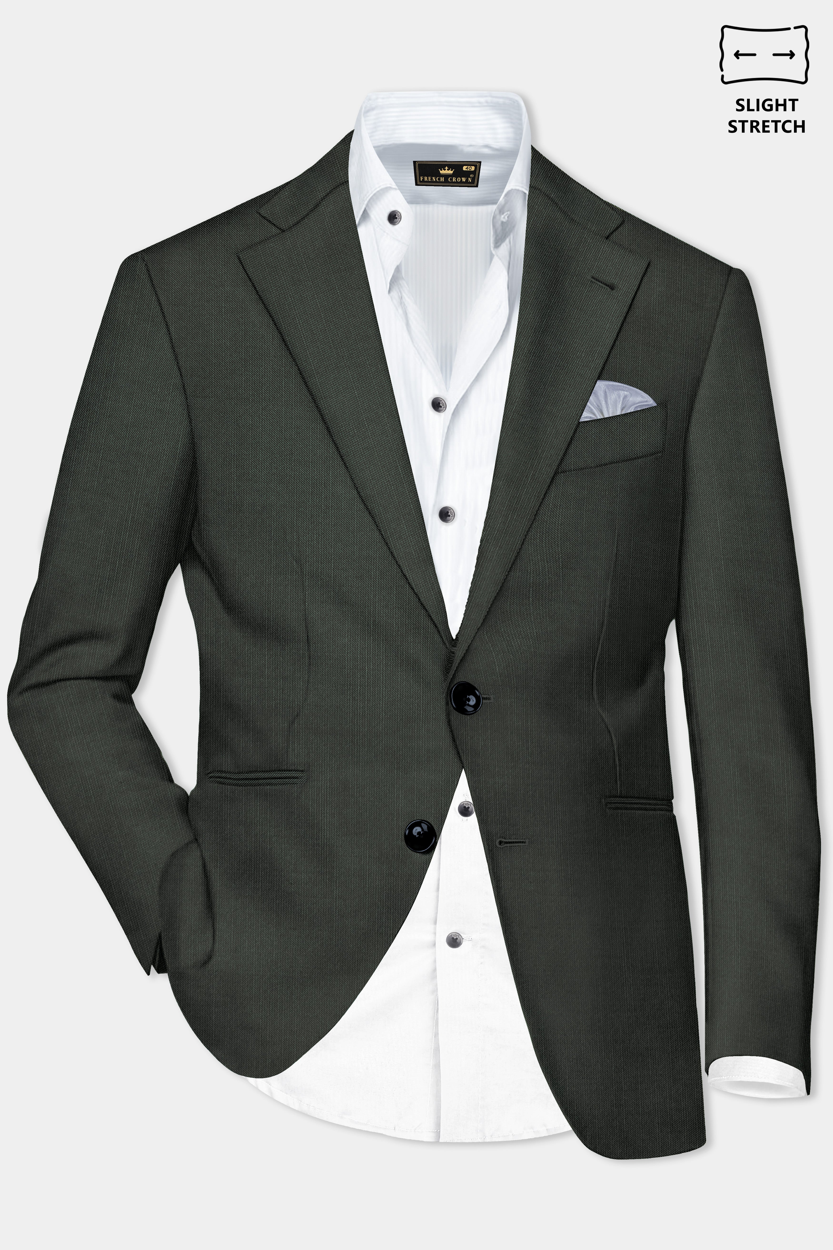 Shafton-Mine Shaft Green Solid Wool Rich Single Breasted Slight Stretch Blazer