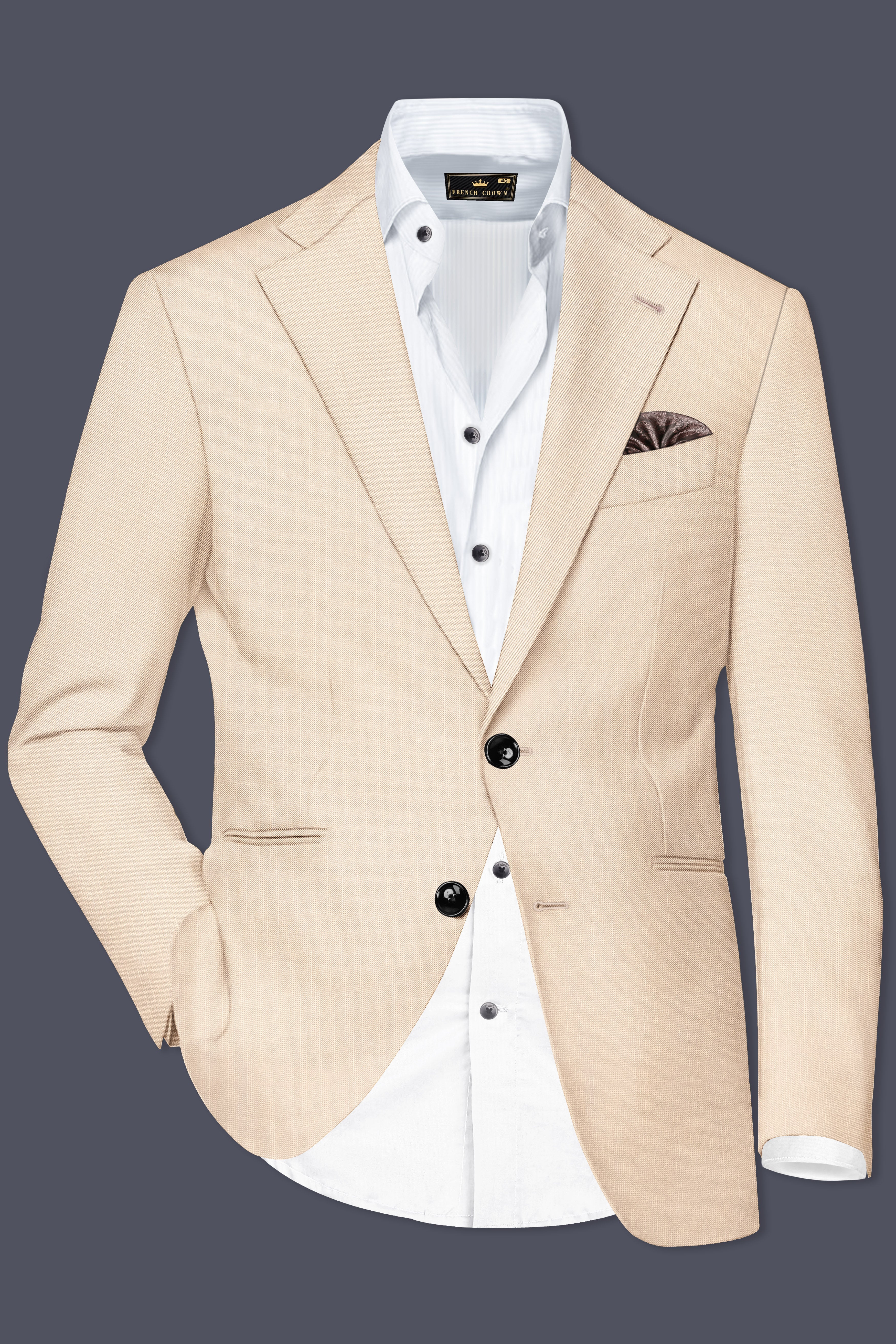 Biscotti-Parchment Cream Solid Wool Rich Single Breasted Slight Stretch Blazer