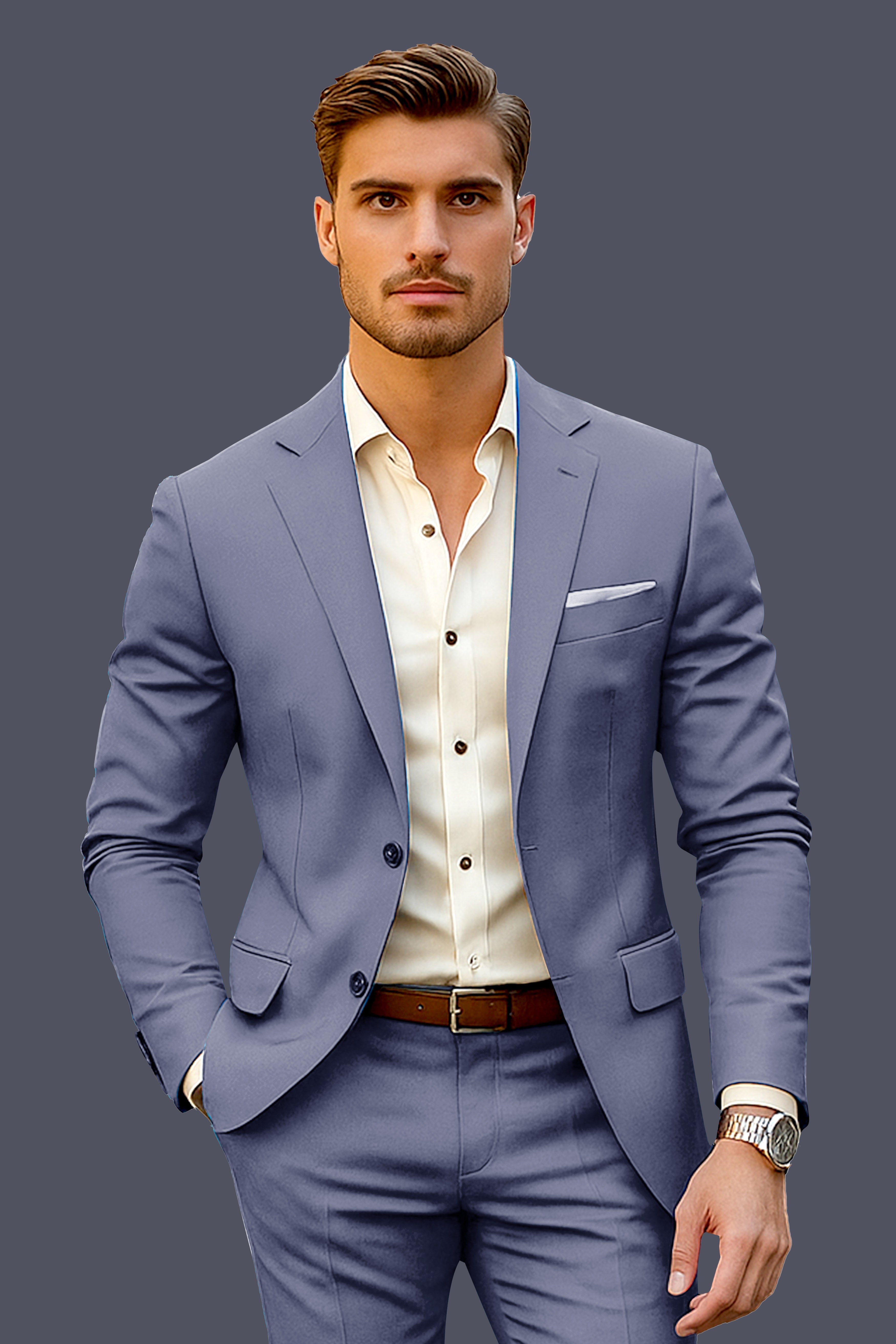 Zenith-Comet Blue Solid Wool Rich Single Breasted Stretchable traveler Blazer