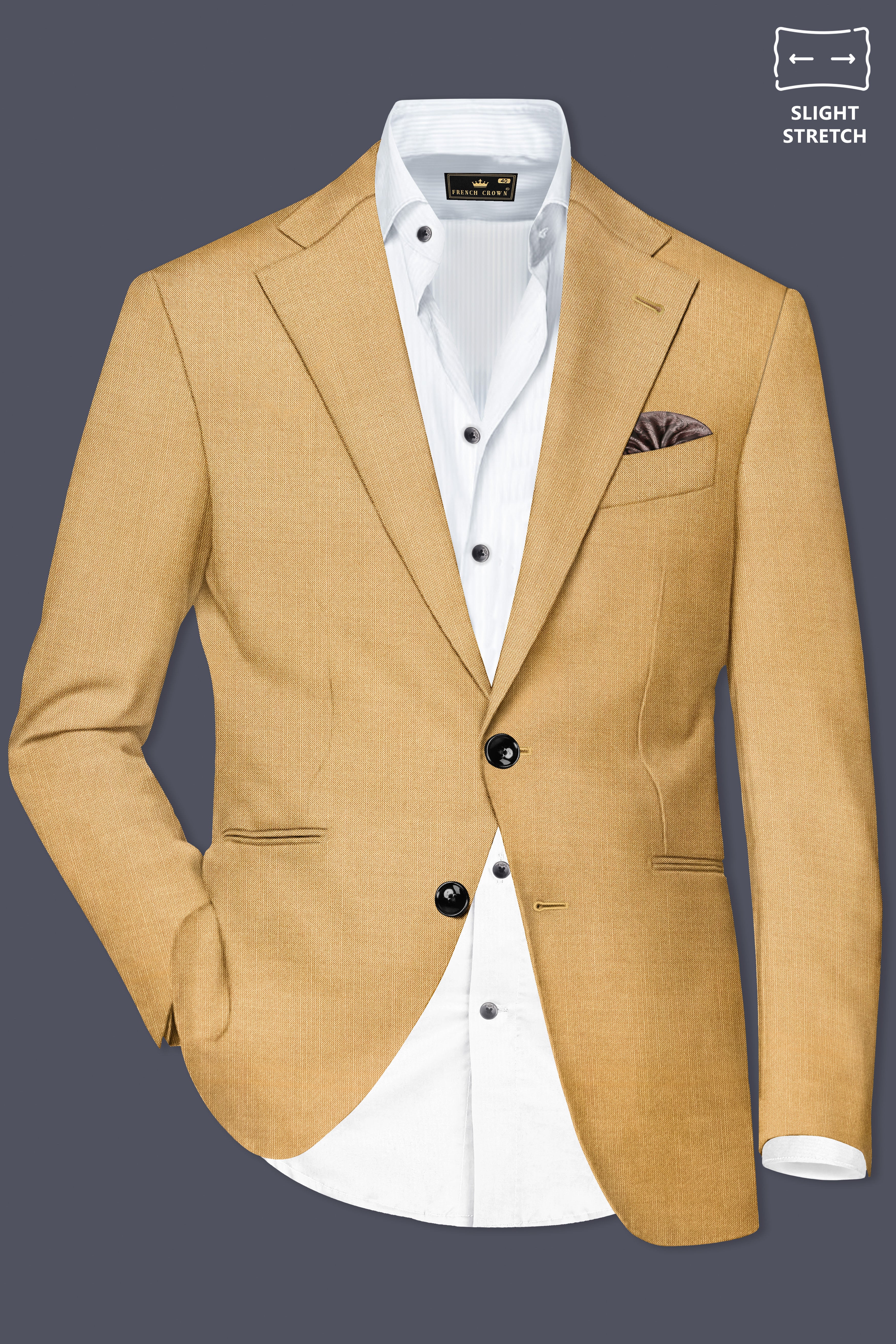 Marula-Desert Yellow Solid Wool Rich Single Breasted Slight Stretch Blazer