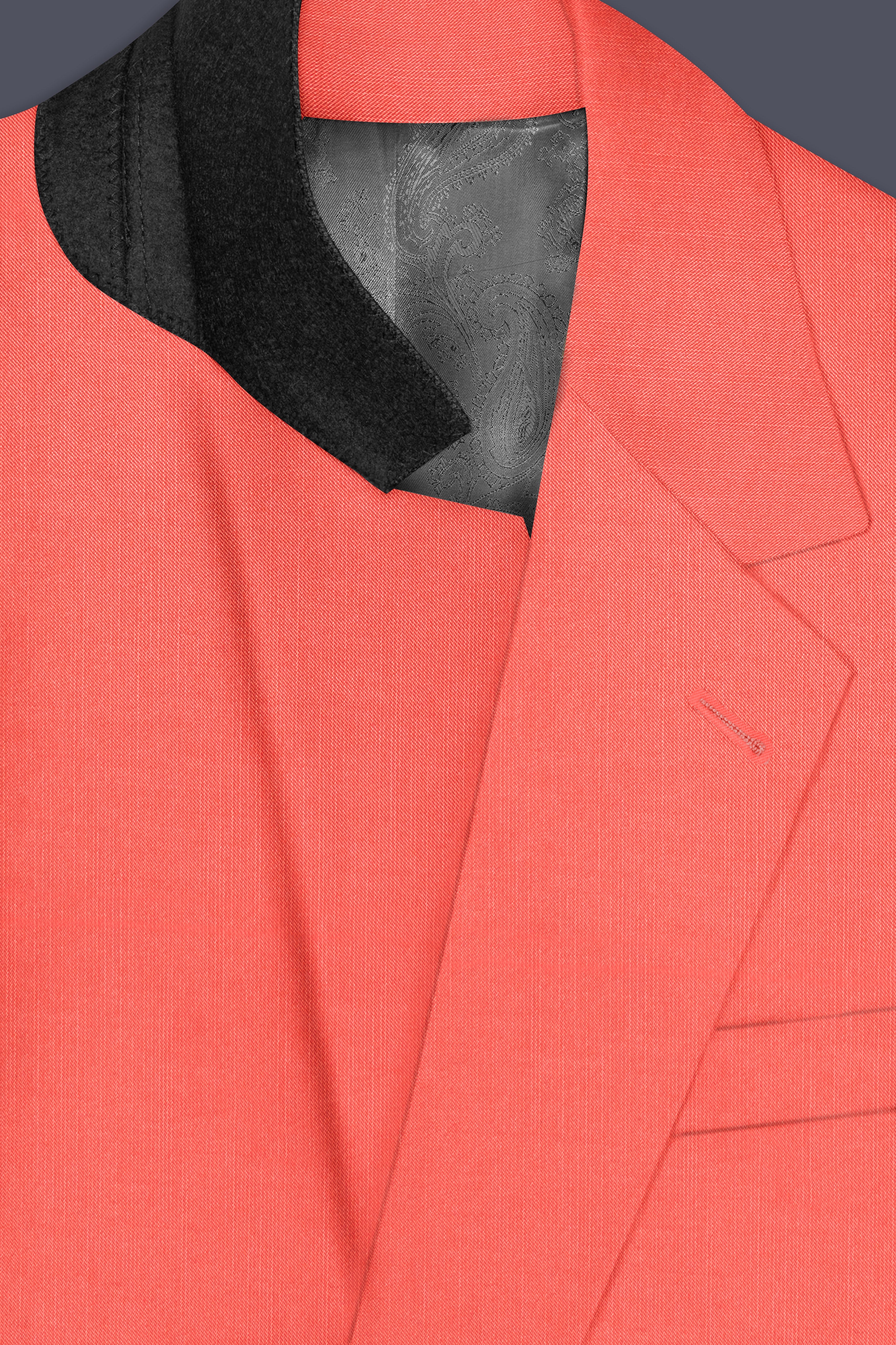 Aurora-Salmon Orange Solid Wool Rich Single Breasted Slight Stretch Blazer
