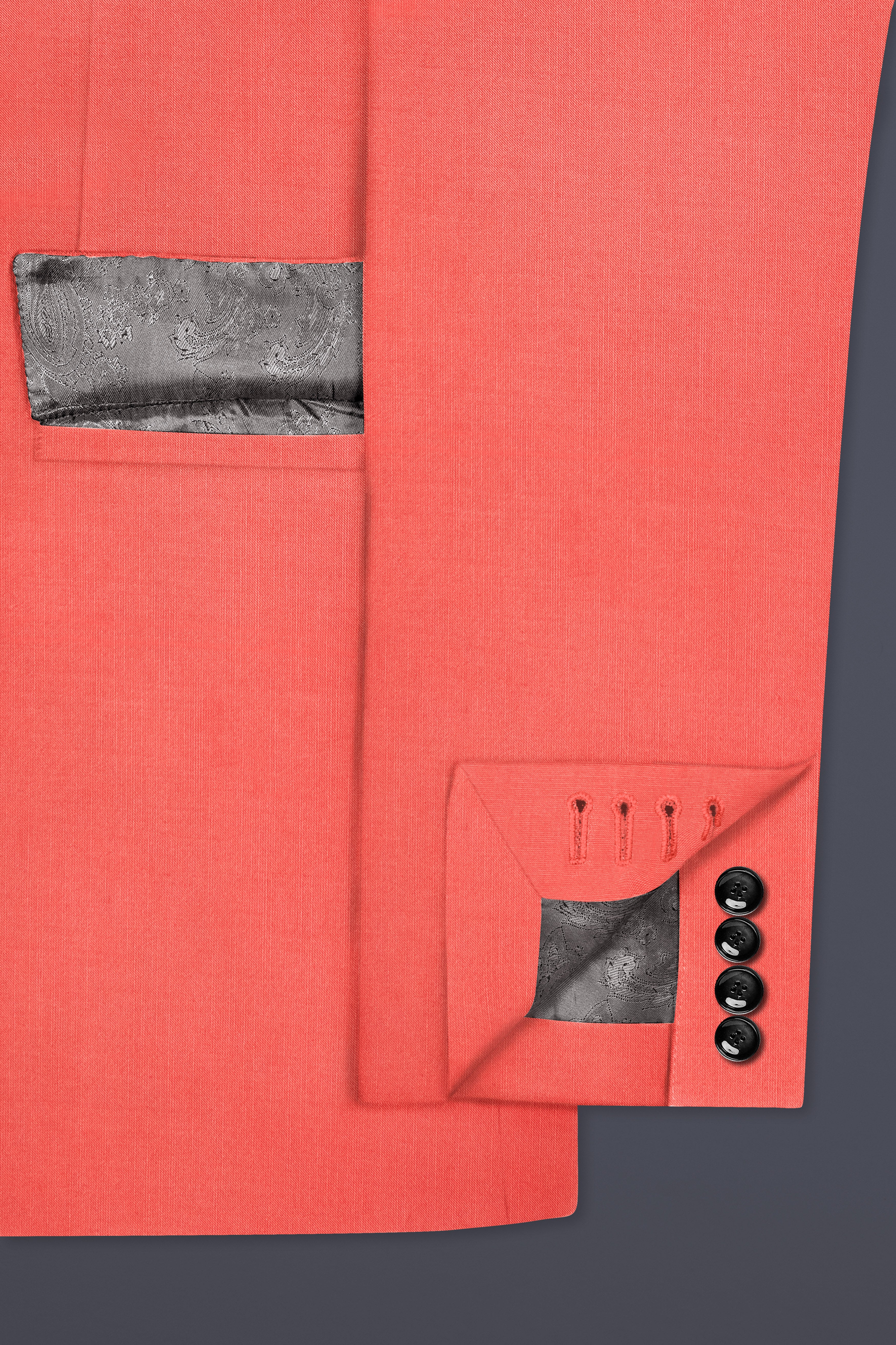 Aurora-Salmon Orange Solid Wool Rich Single Breasted Slight Stretch Blazer