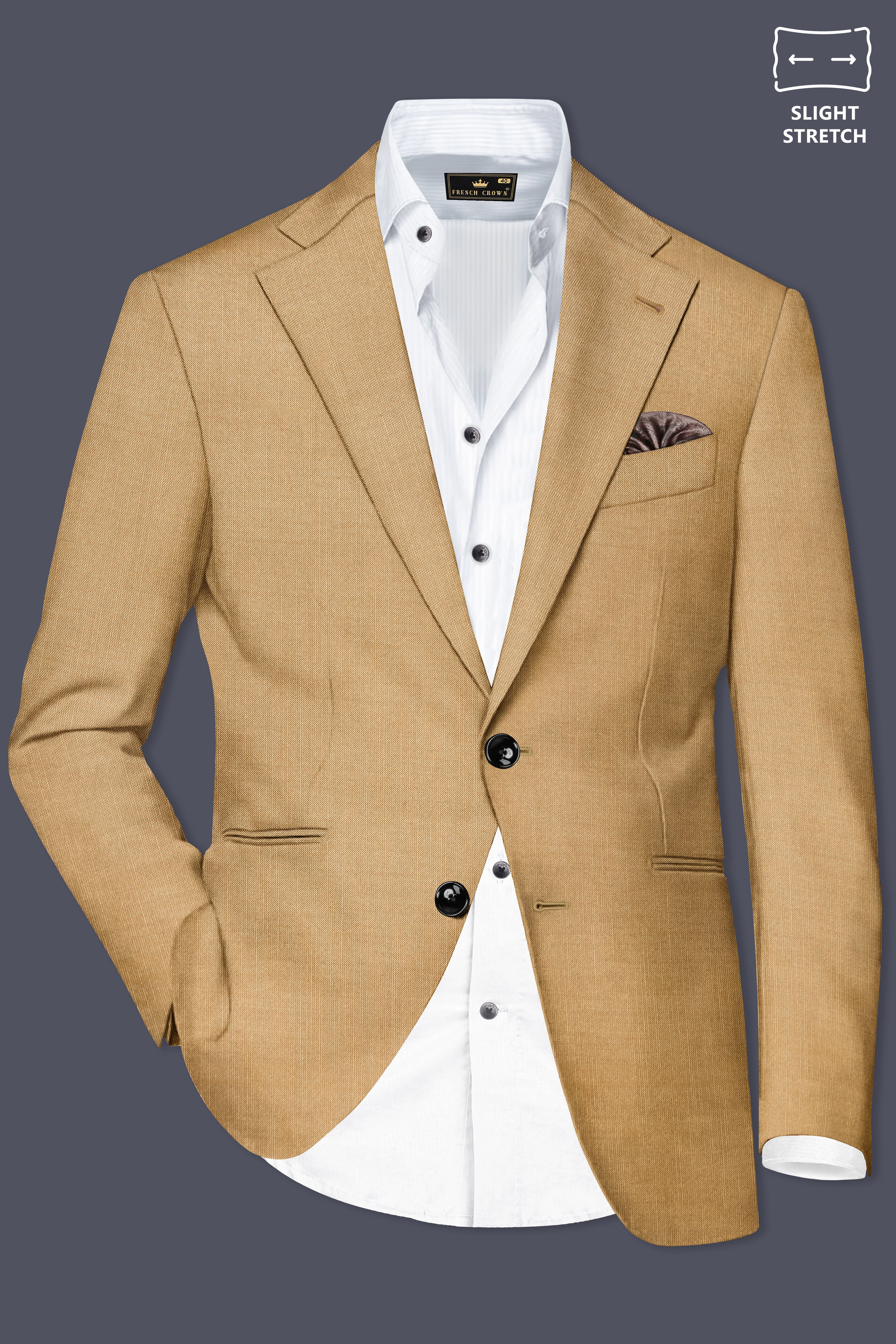 Sepia-Twine Brown Solid Wool Rich Single Breasted Slight Stretch Blazer