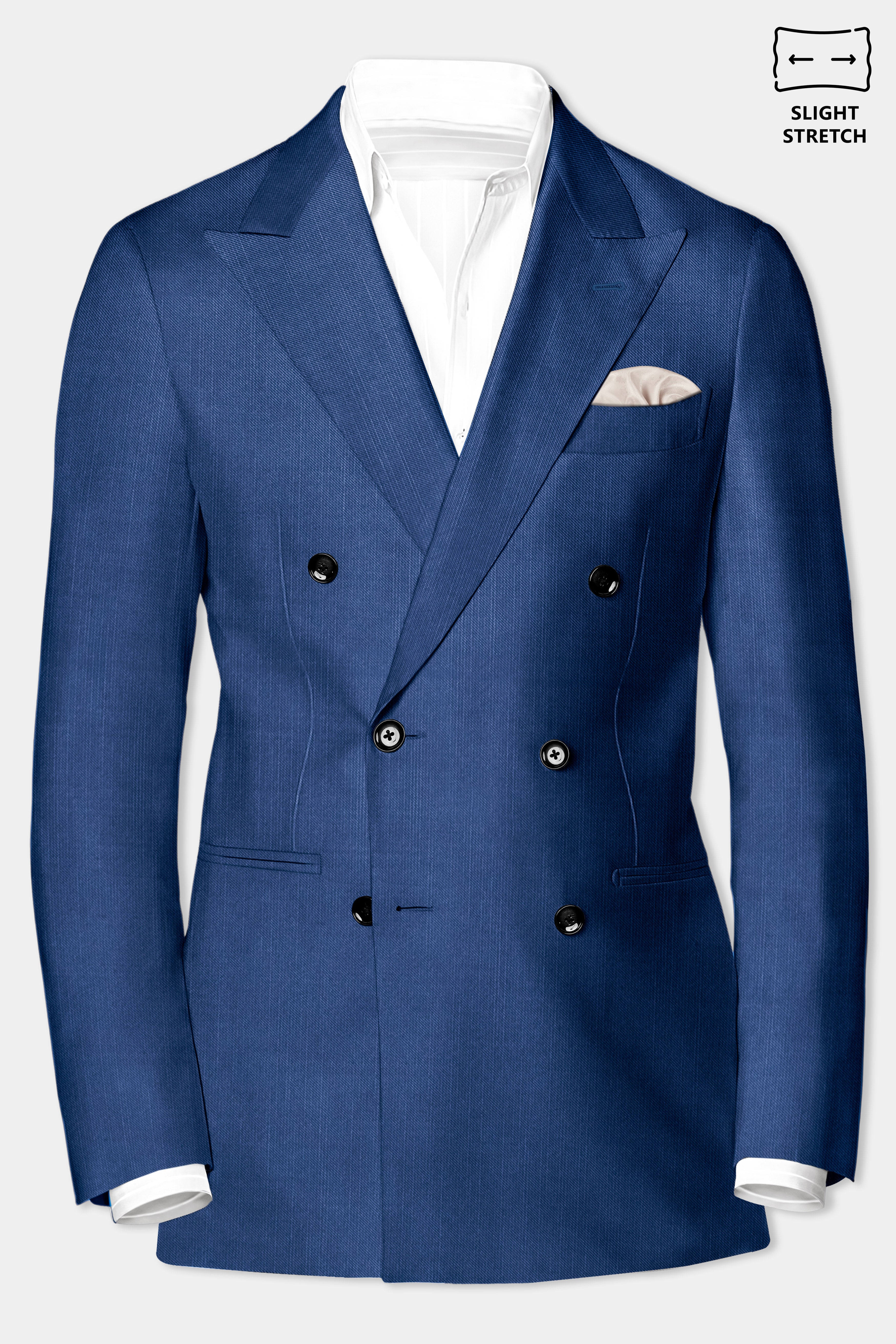Marinoir-Cello Blue Solid Wool Rich Double Breasted Slight Stretch Blazer
