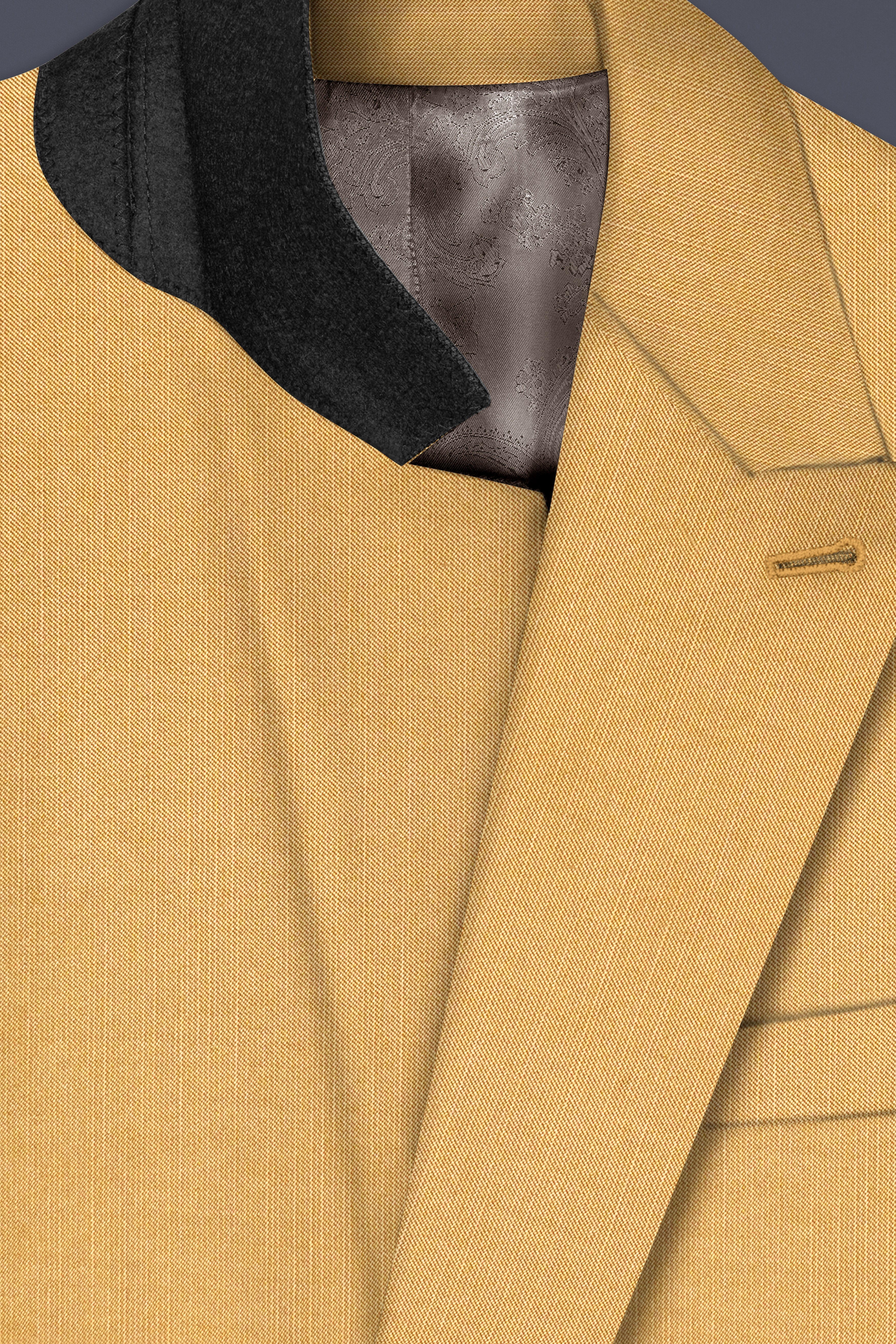 Marula-Desert Yellow Solid Wool Rich Double Breasted Slight Stretch Blazer