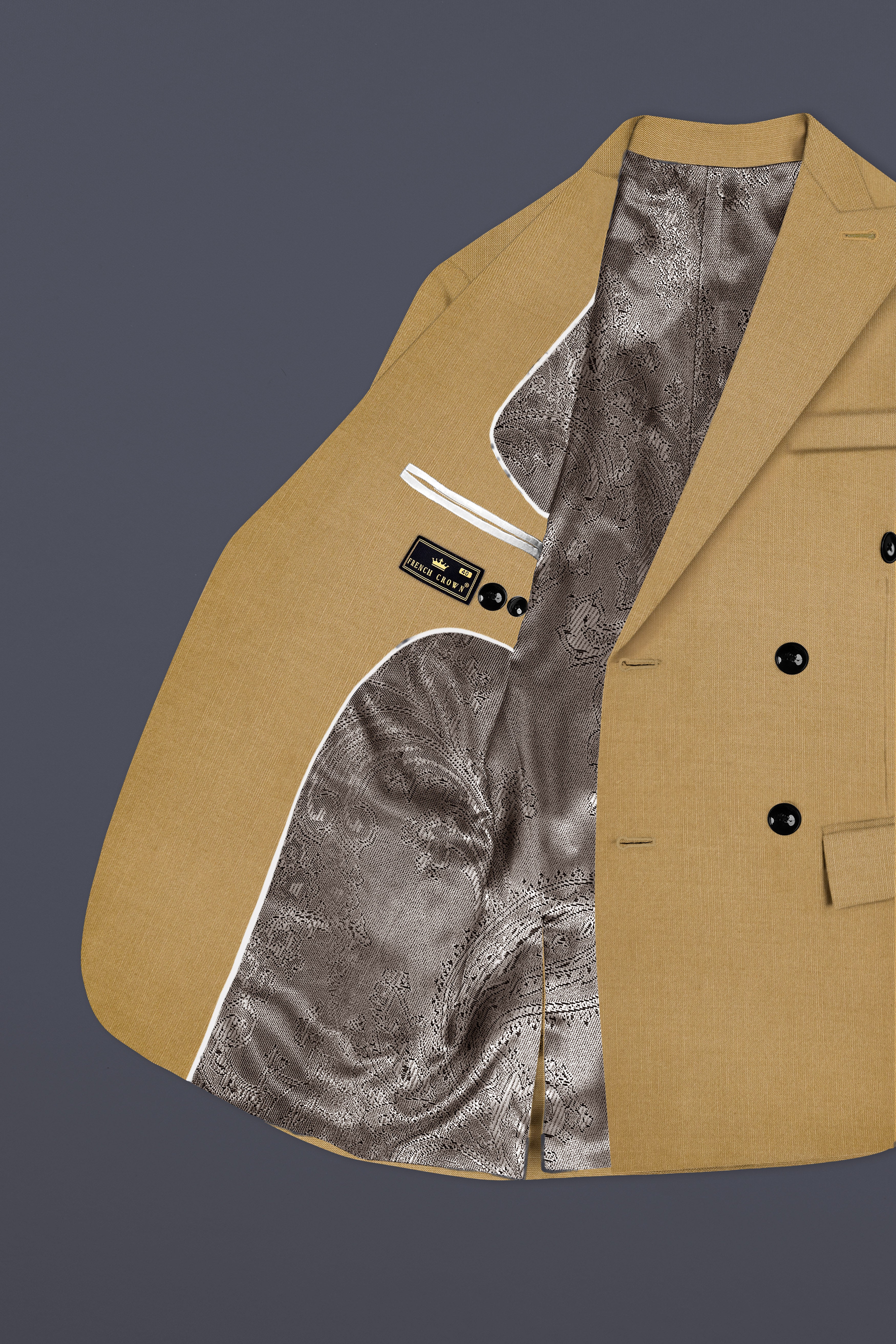 Sepia-Twine Brown Solid Wool Rich Double Breasted Slight Stretch Blazer