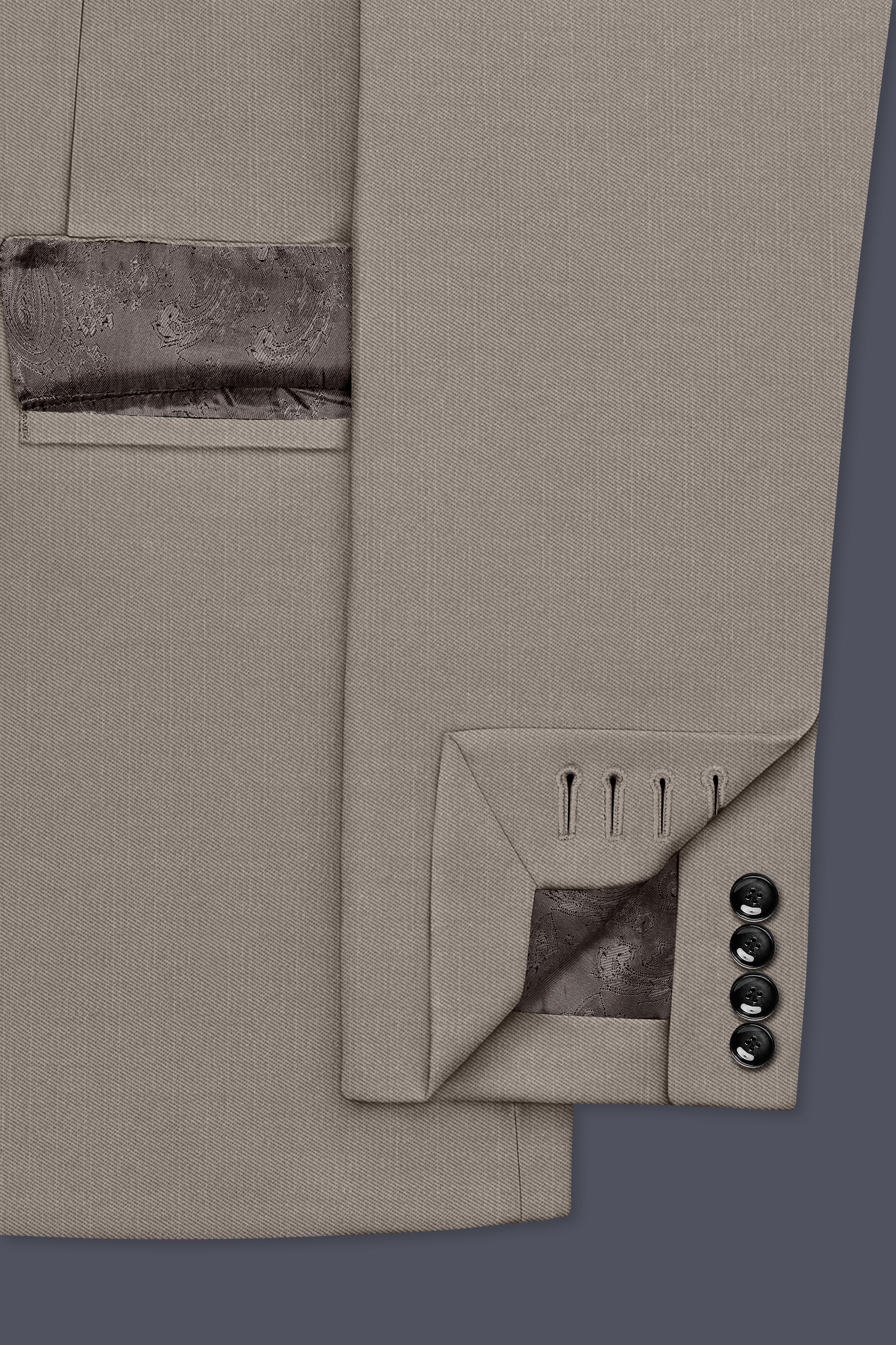 Amour-Dusty Brown Solid Wool Rich Double Breasted Slight Stretch Blazer