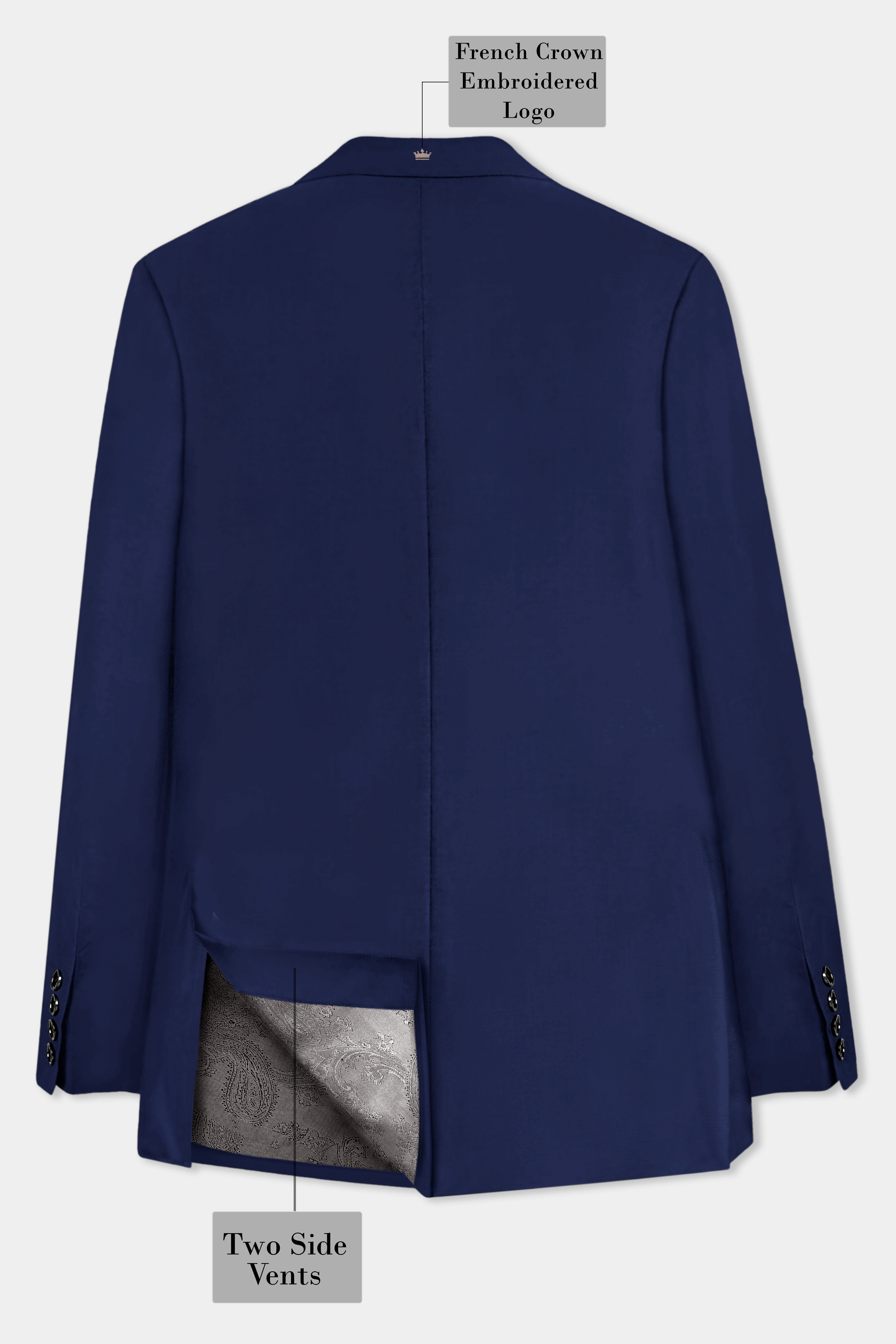 Berry Blue Solid Wool Rich Single Breasted Blazer
