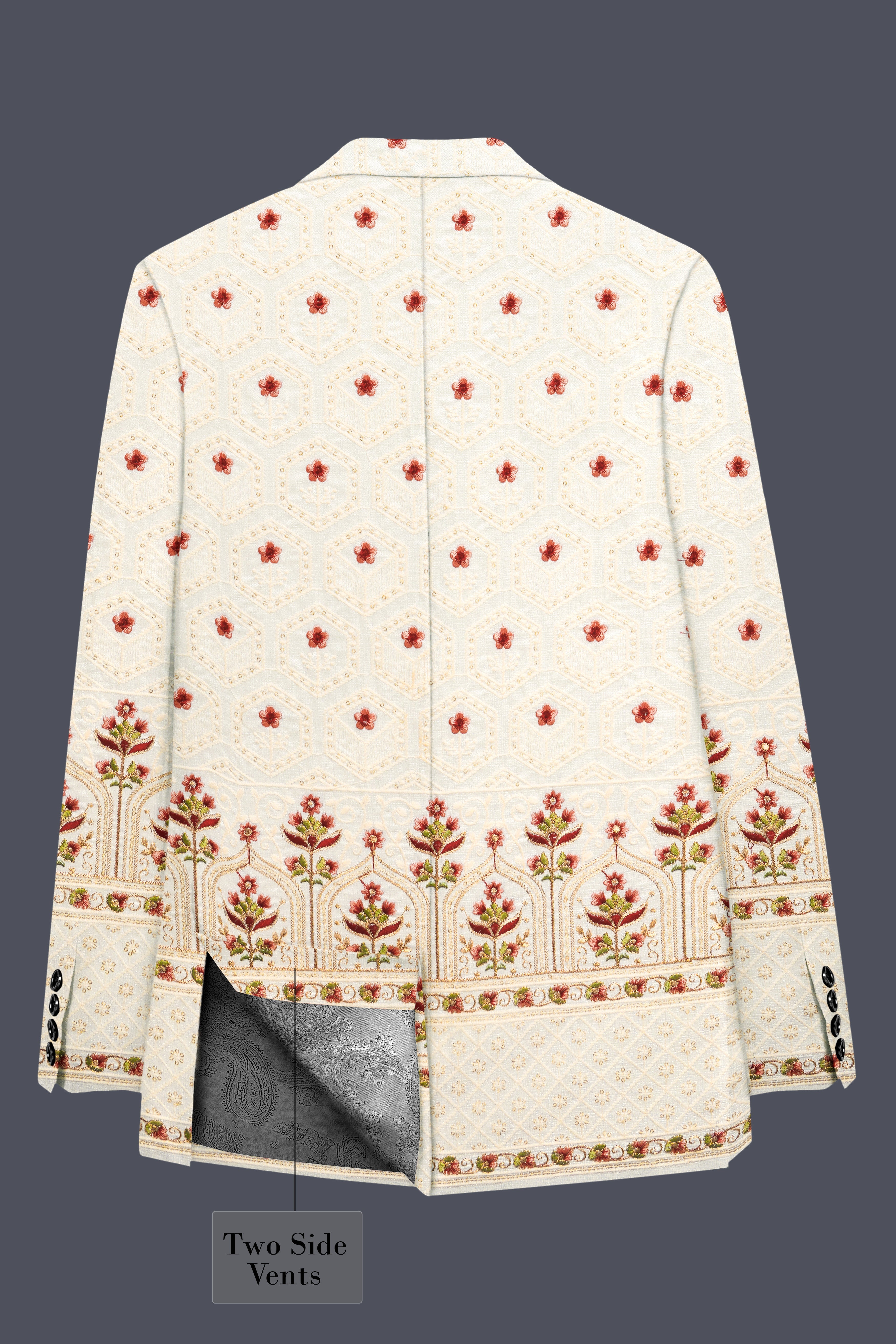 Off White And Saratoga Green Multicolor Sequin and thread Embroidered Single Breasted Blazer