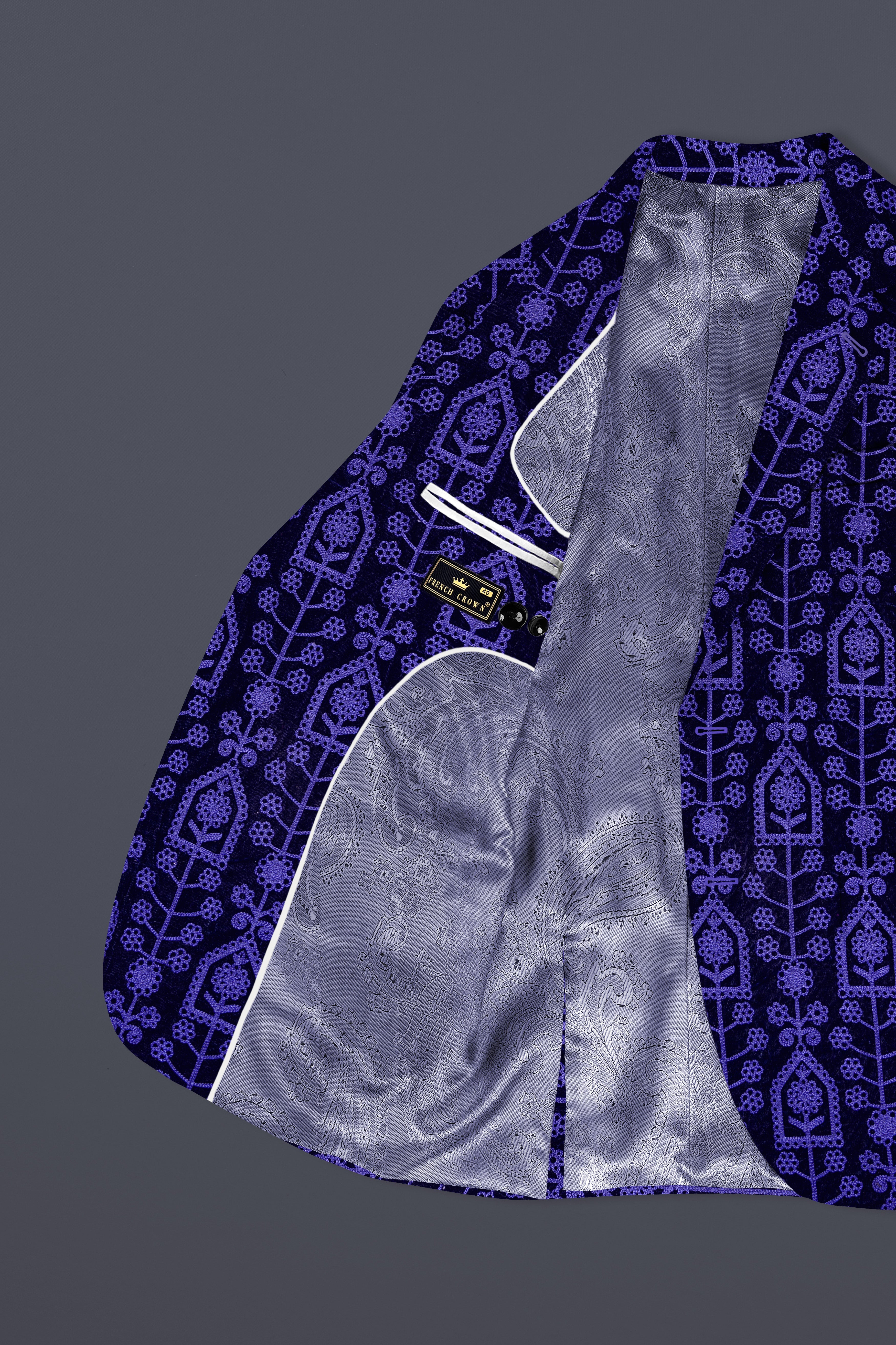 Gigas Blue Thread Work Embroidered Velvet Single Breasted Blazer