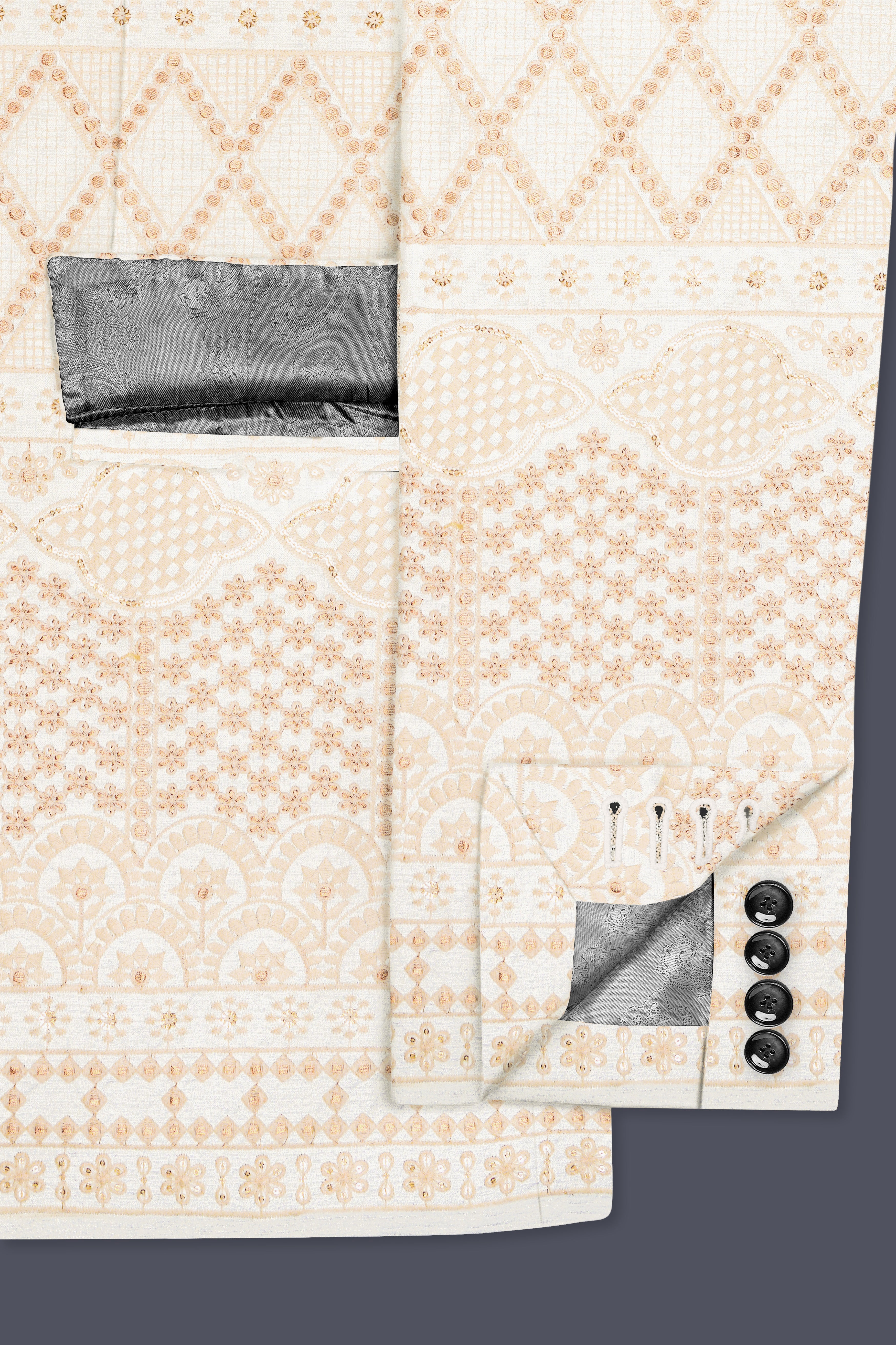 Parchment Cream thread Embroidered Single Breasted Blazer