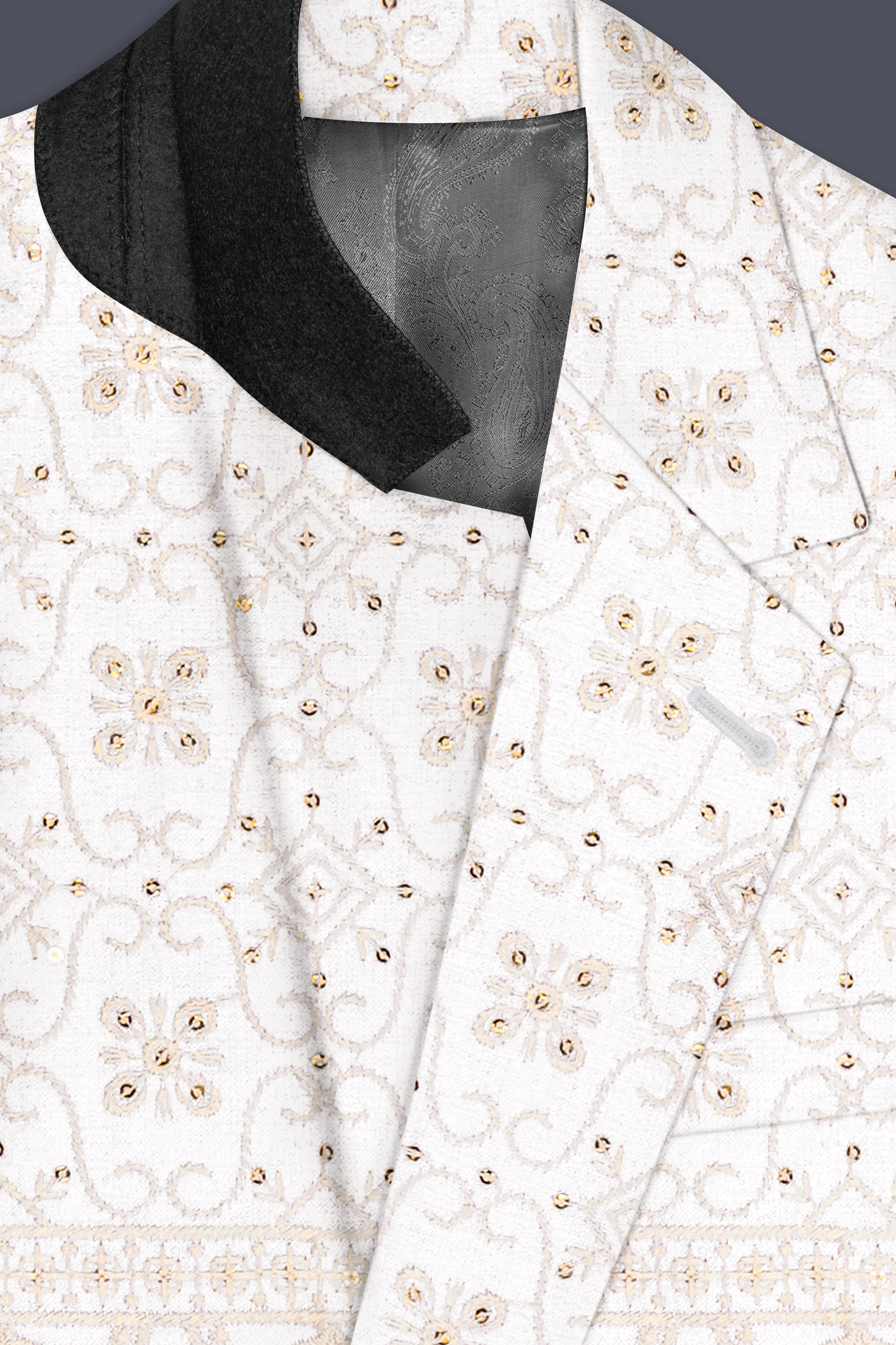 Romance White And Salmon Pink Sequin and thread Embroidered Single Breasted Blazer