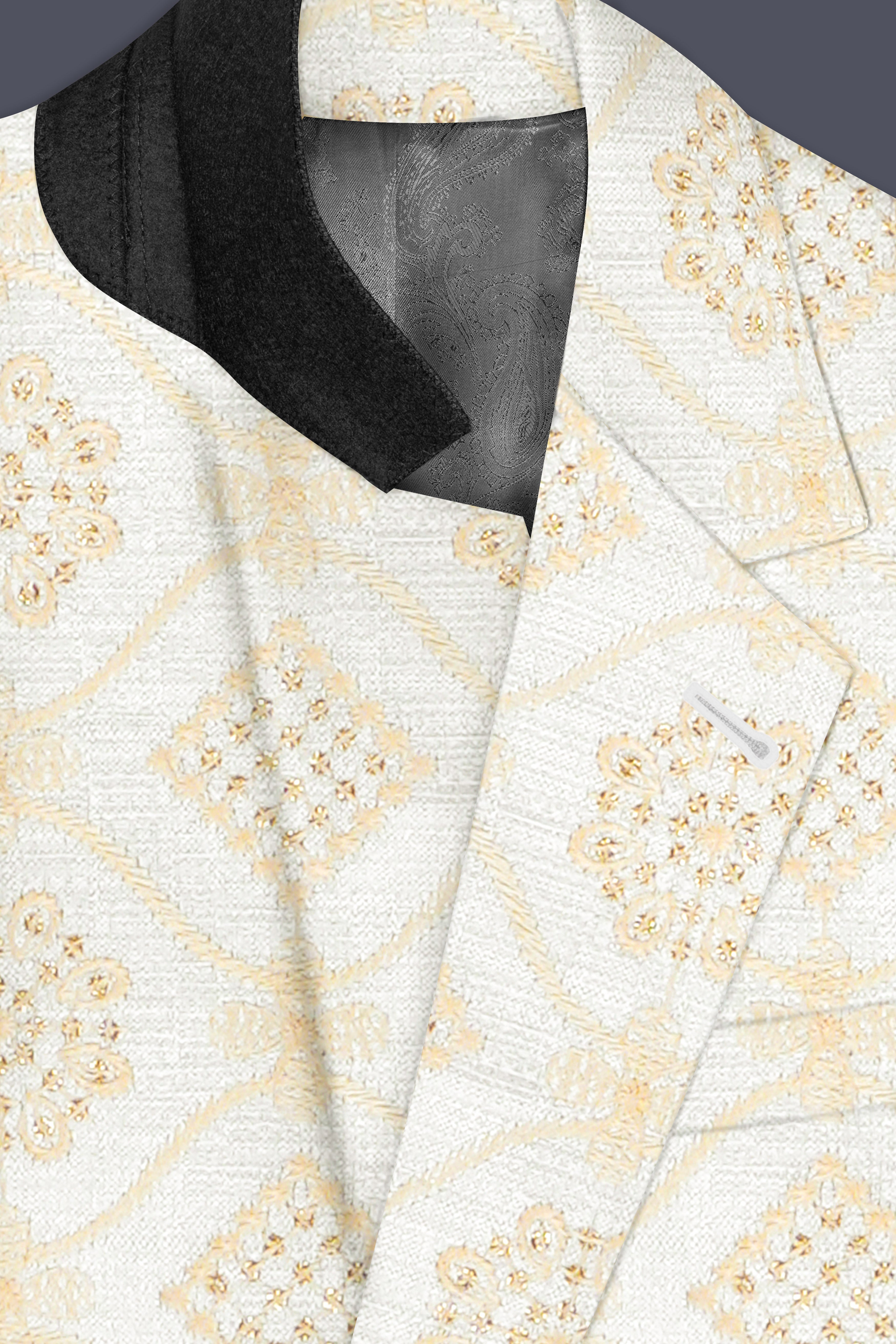 Ecru Off White And Peachy Pink Sequin and thread Embroidered Single Breasted Blazer