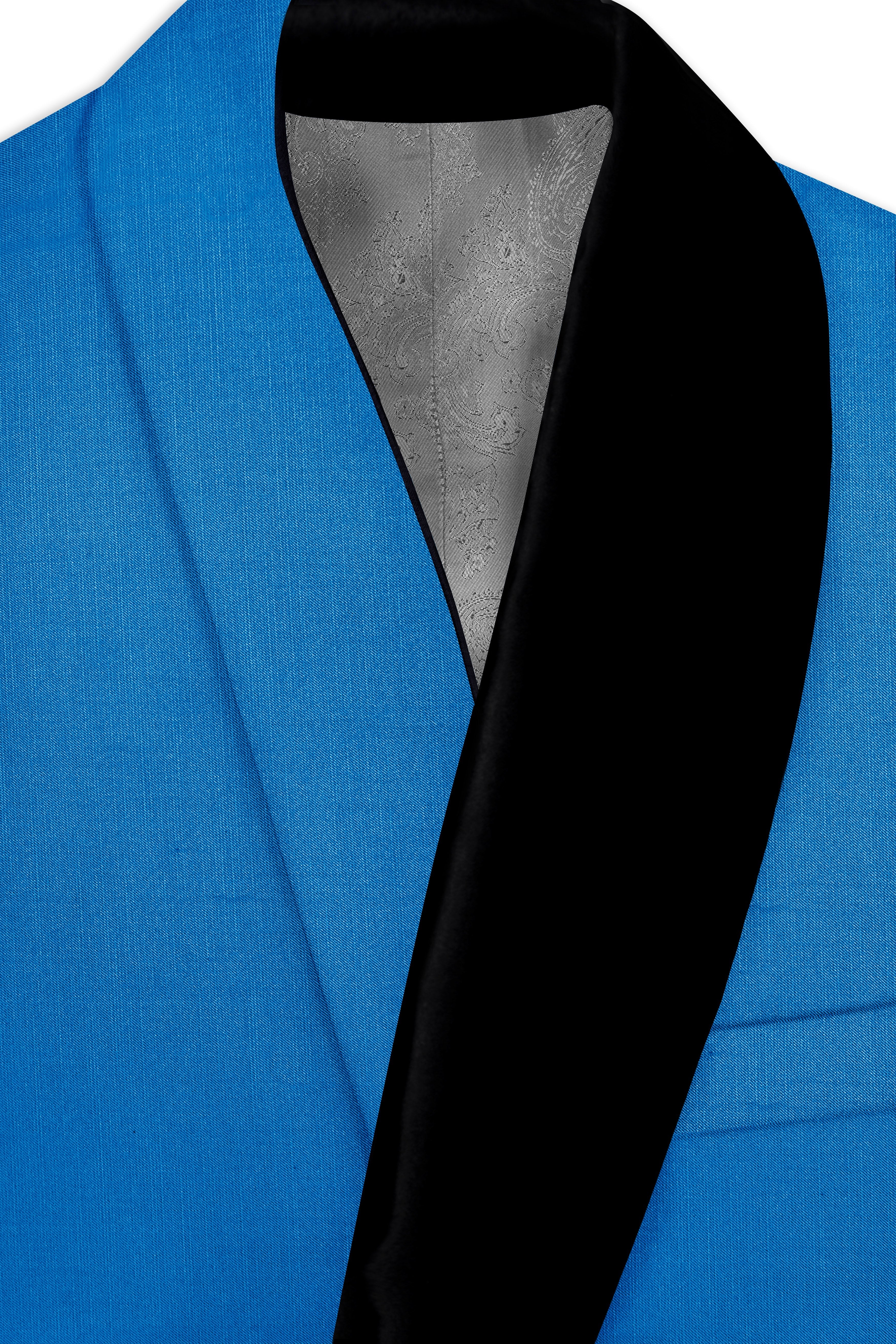 Azure-Venice Blue Wool Rich Tuxedo Slight Stretch Blazer