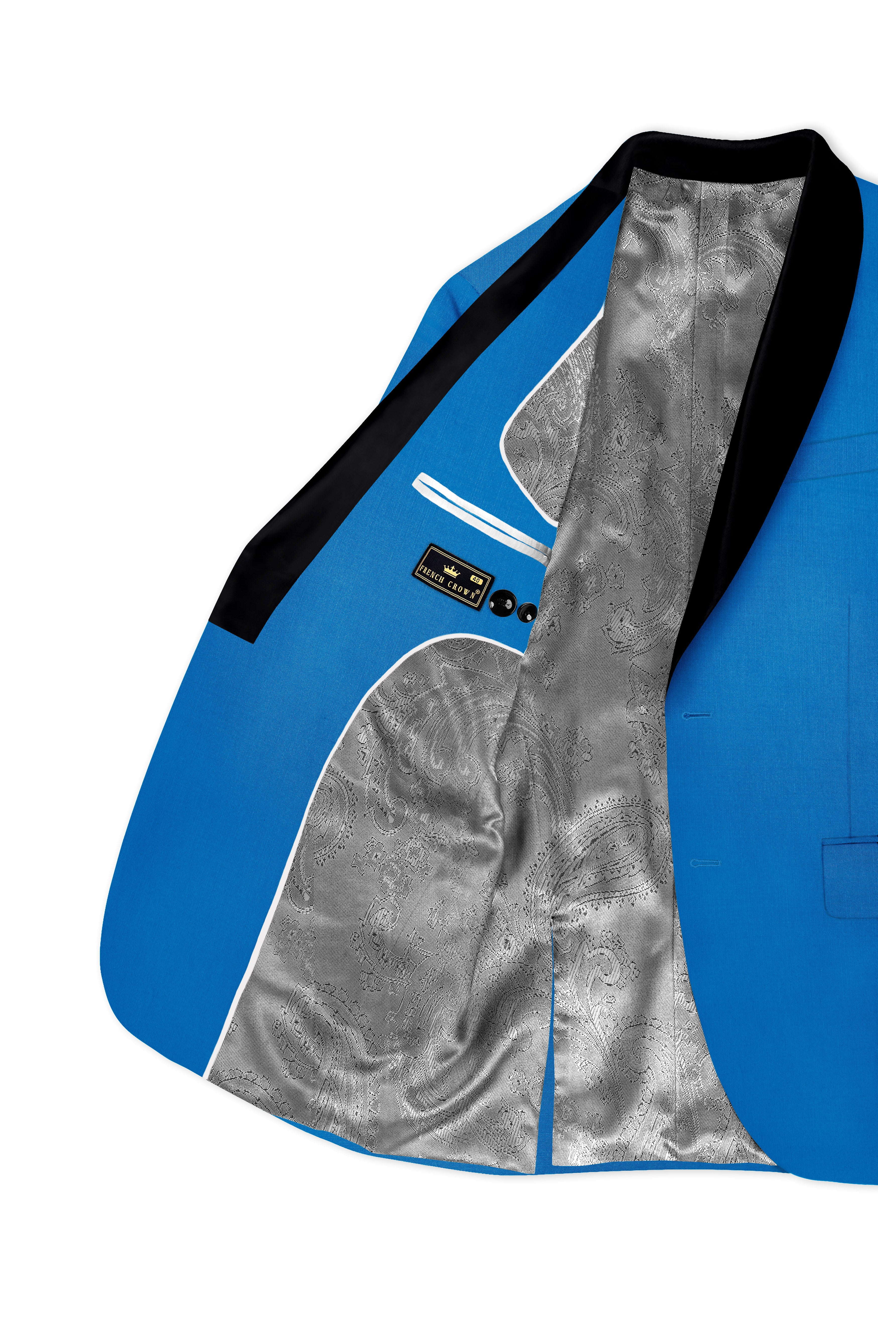 Azure-Venice Blue Wool Rich Tuxedo Slight Stretch Blazer