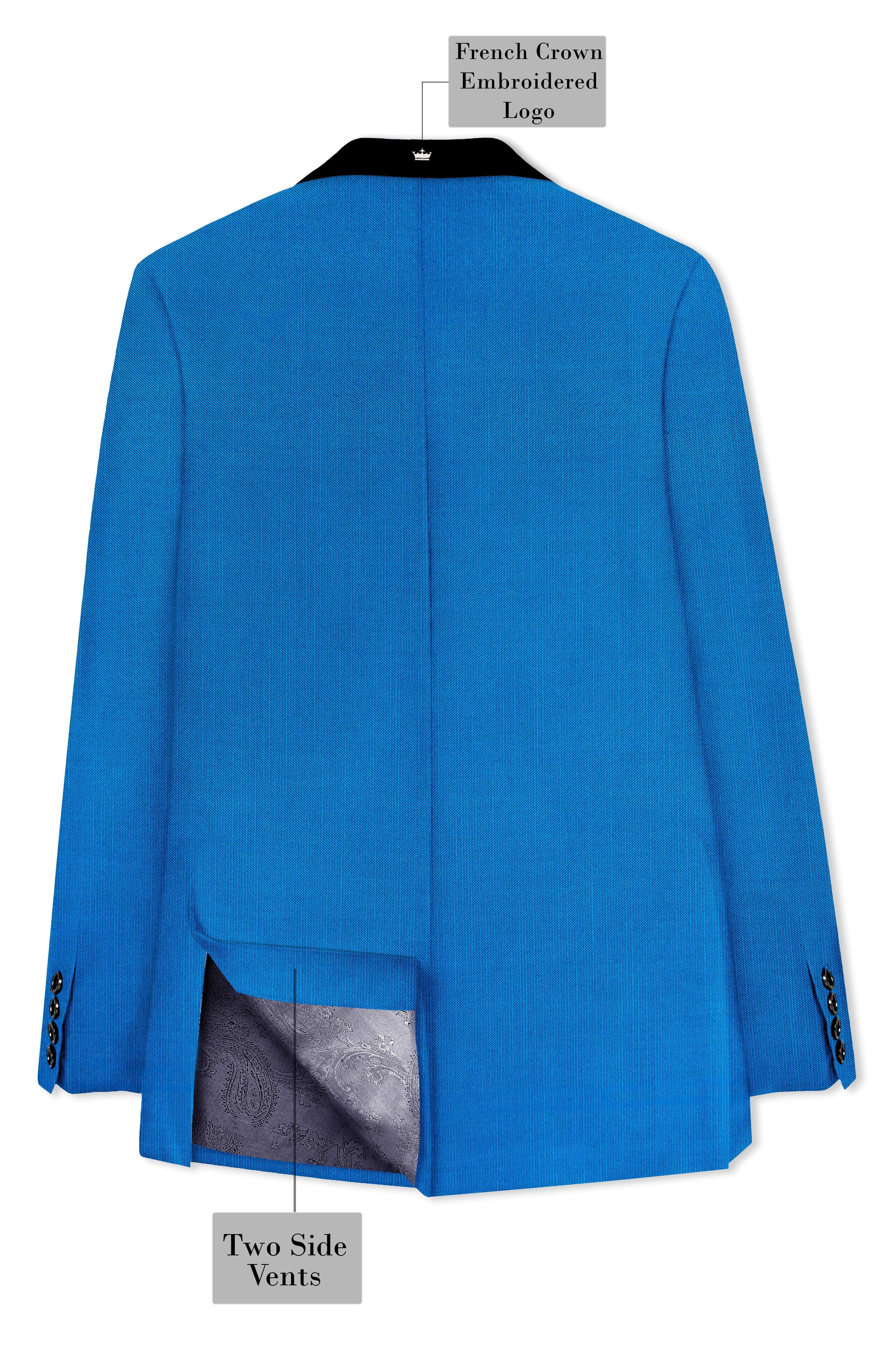 Azure-Venice Blue Wool Rich Tuxedo Slight Stretch Blazer