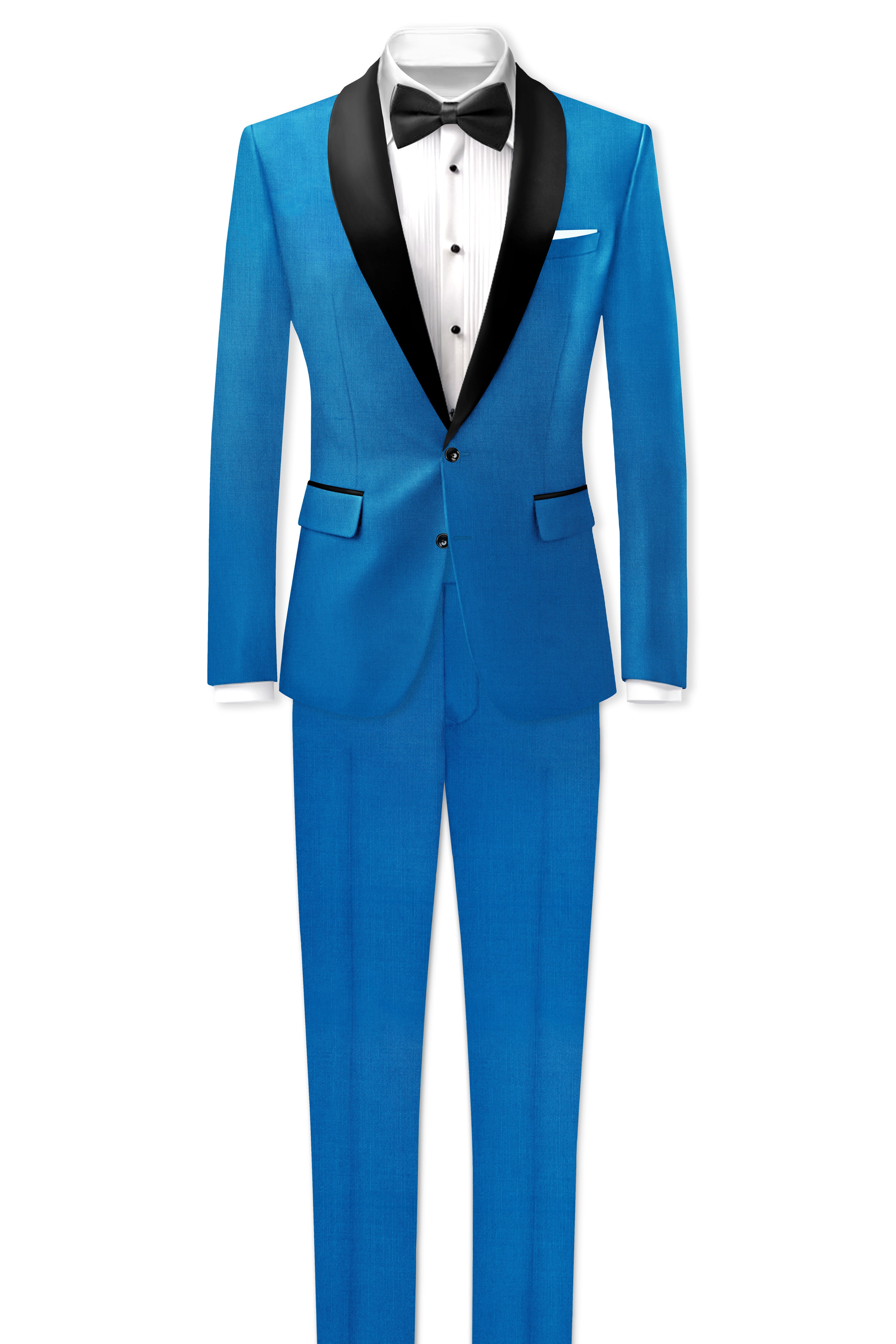Azure-Venice Blue Wool Rich Tuxedo Slight Stretch Blazer