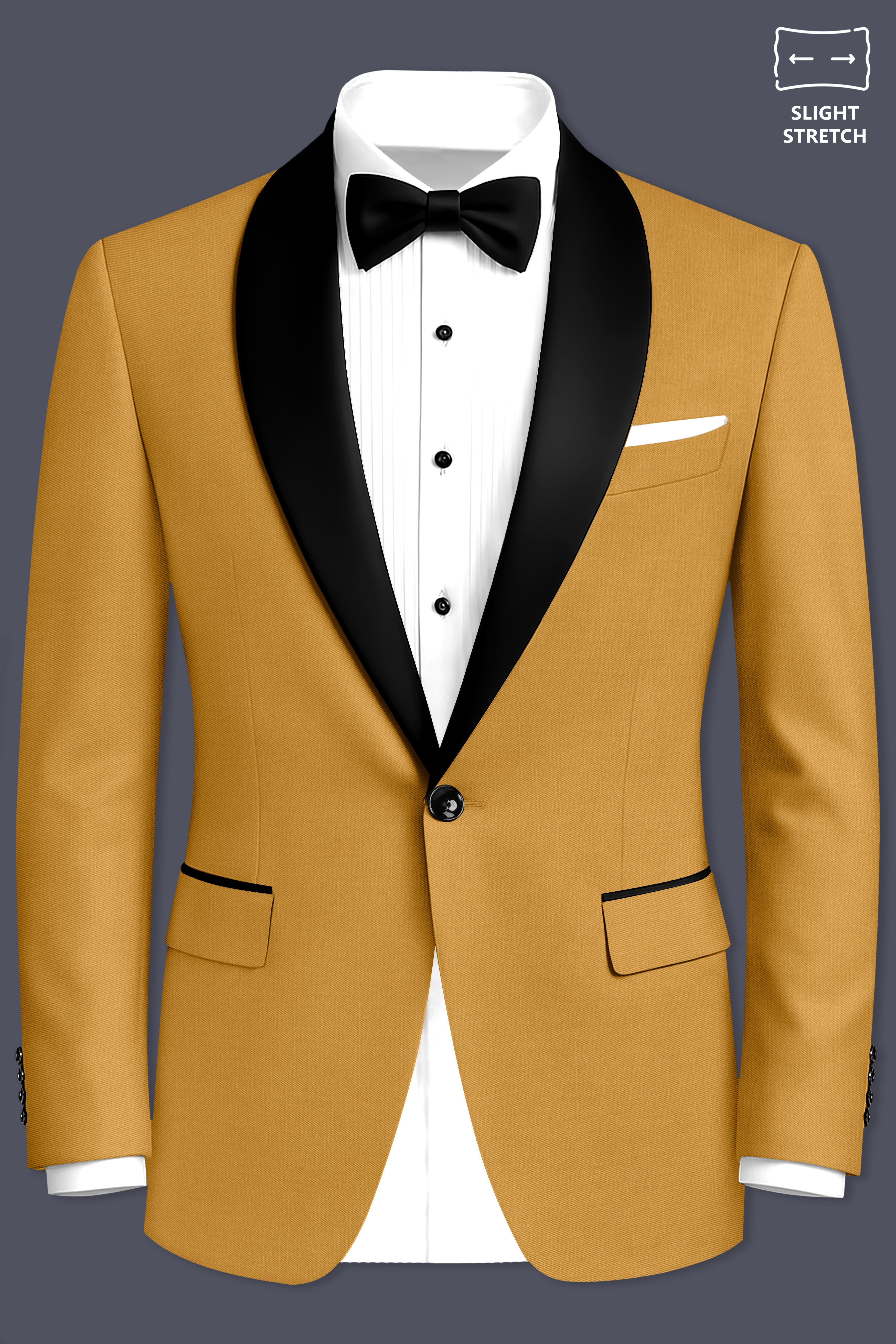 Saffron-Harvest Yellow Wool Rich Tuxedo Slight Stretch Blazer