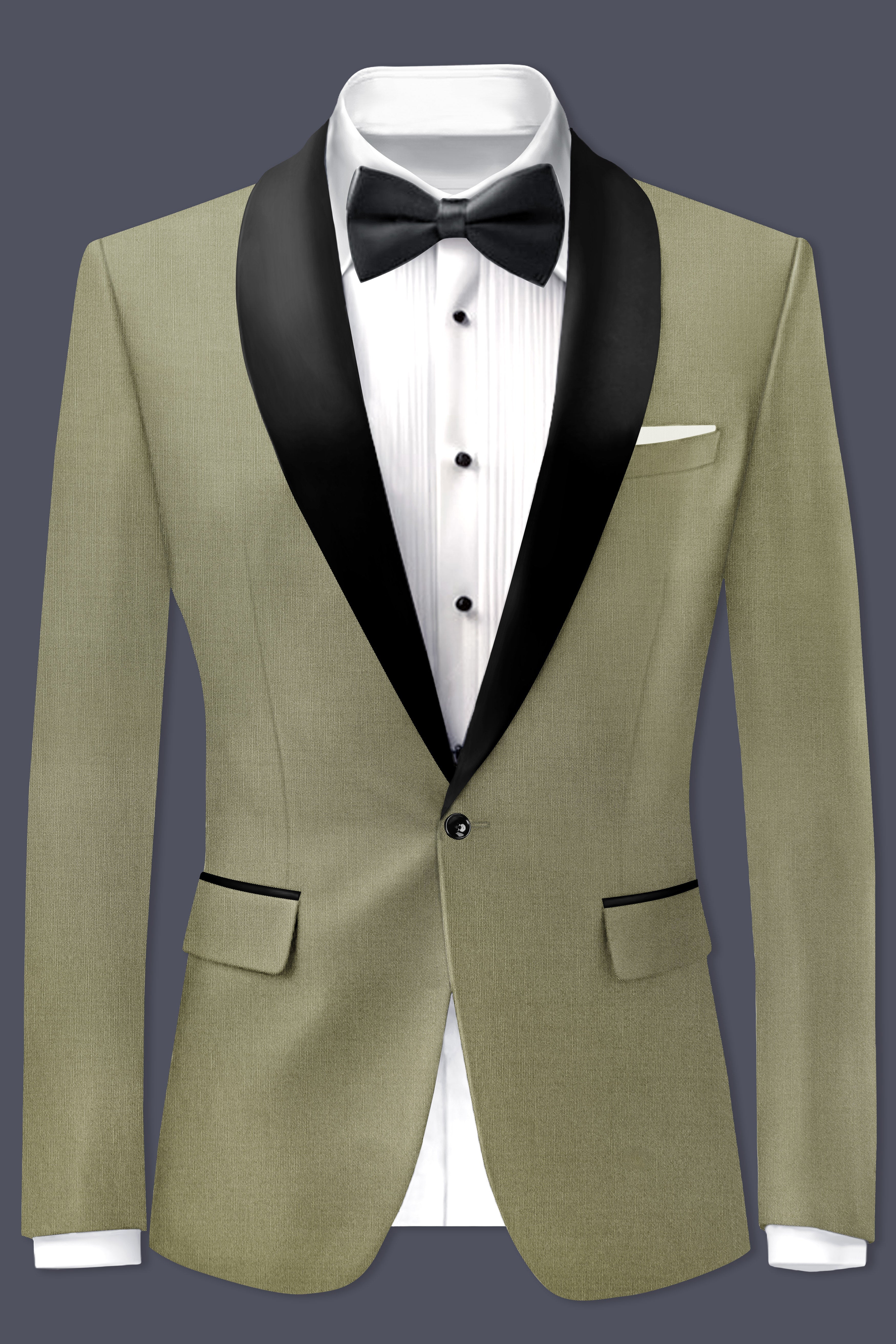 Citron-Lemon Grass Green Wool Rich Tuxedo Slight Stretch Blazer